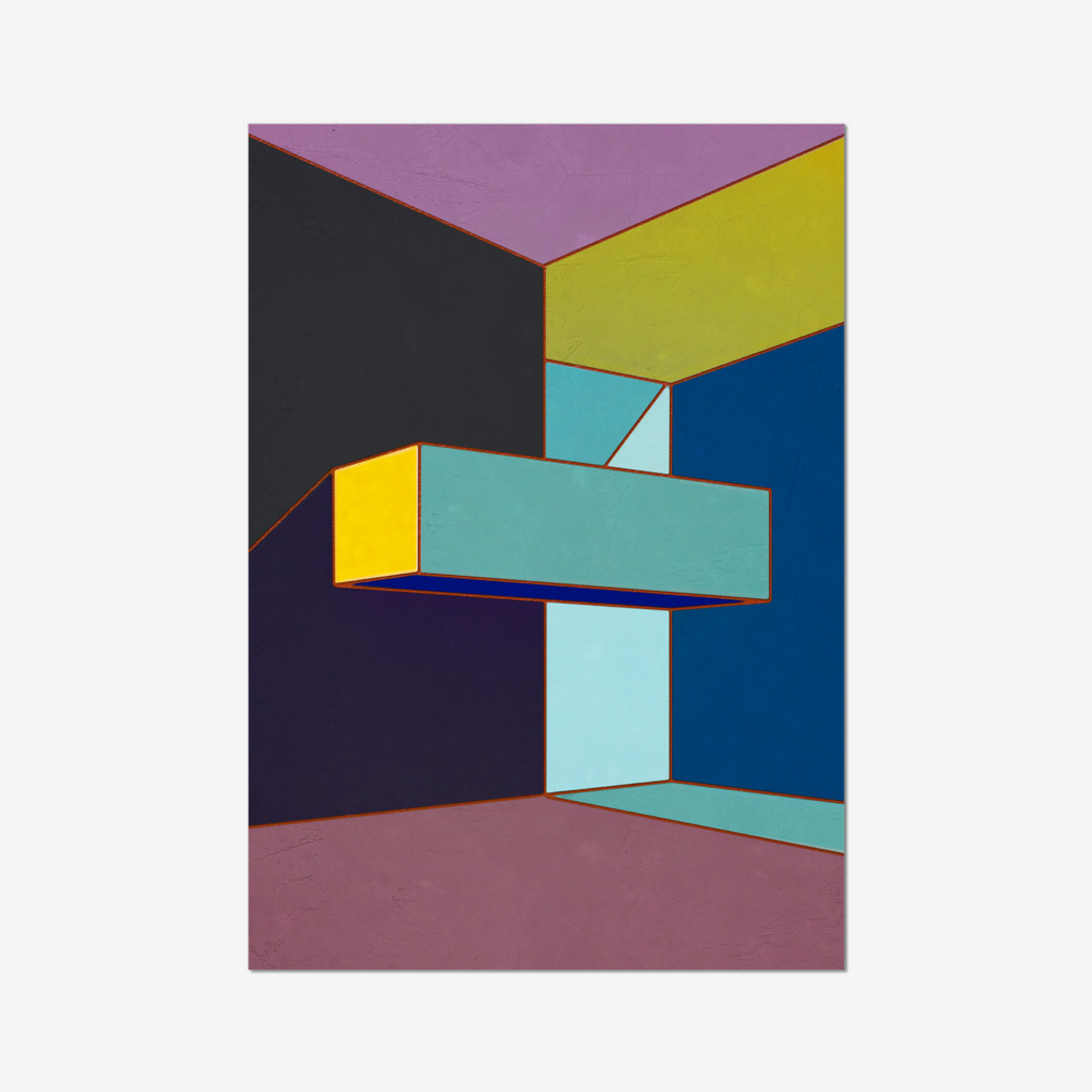 Constructed Fields 07 – abstract geometric colour-field composition featuring structured shapes and balanced colour fields on white background. Fine art giclée print available in multiple sizes.