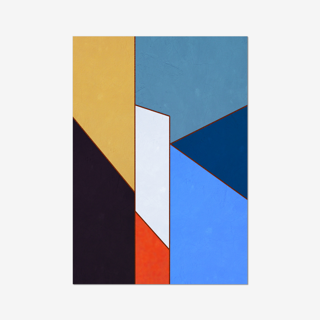 Constructed Fields 08 – abstract geometric colour-field composition featuring structured shapes and balanced colour fields on white background. Fine art giclée print available in multiple sizes.