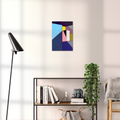 Constructed Fields 10 – geometric abstract art print shown to scale in a contemporary living space. Modern colour-field wall art available in A3, A2, or A1 sizes.