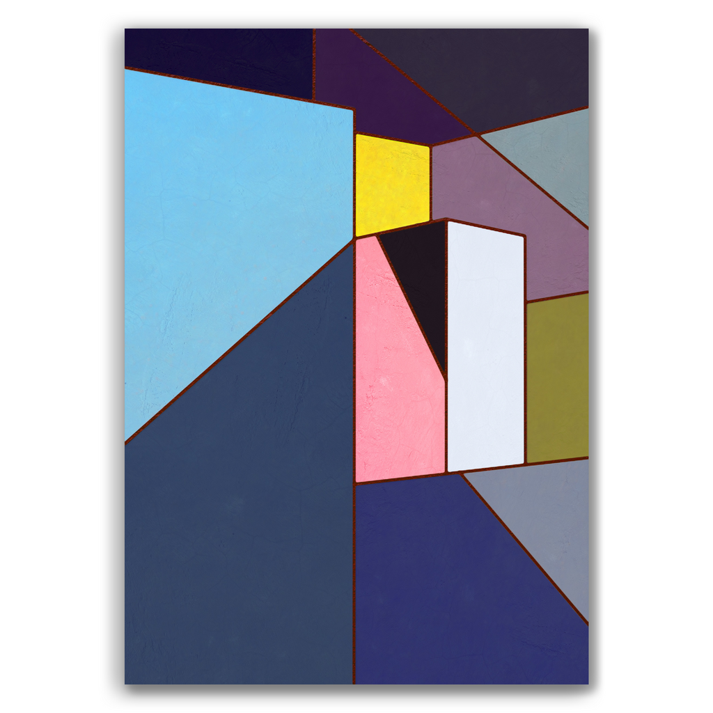 Constructed Fields 10 – abstract geometric colour-field composition featuring structured shapes and balanced colour fields on white background. Fine art giclée print available in multiple sizes.