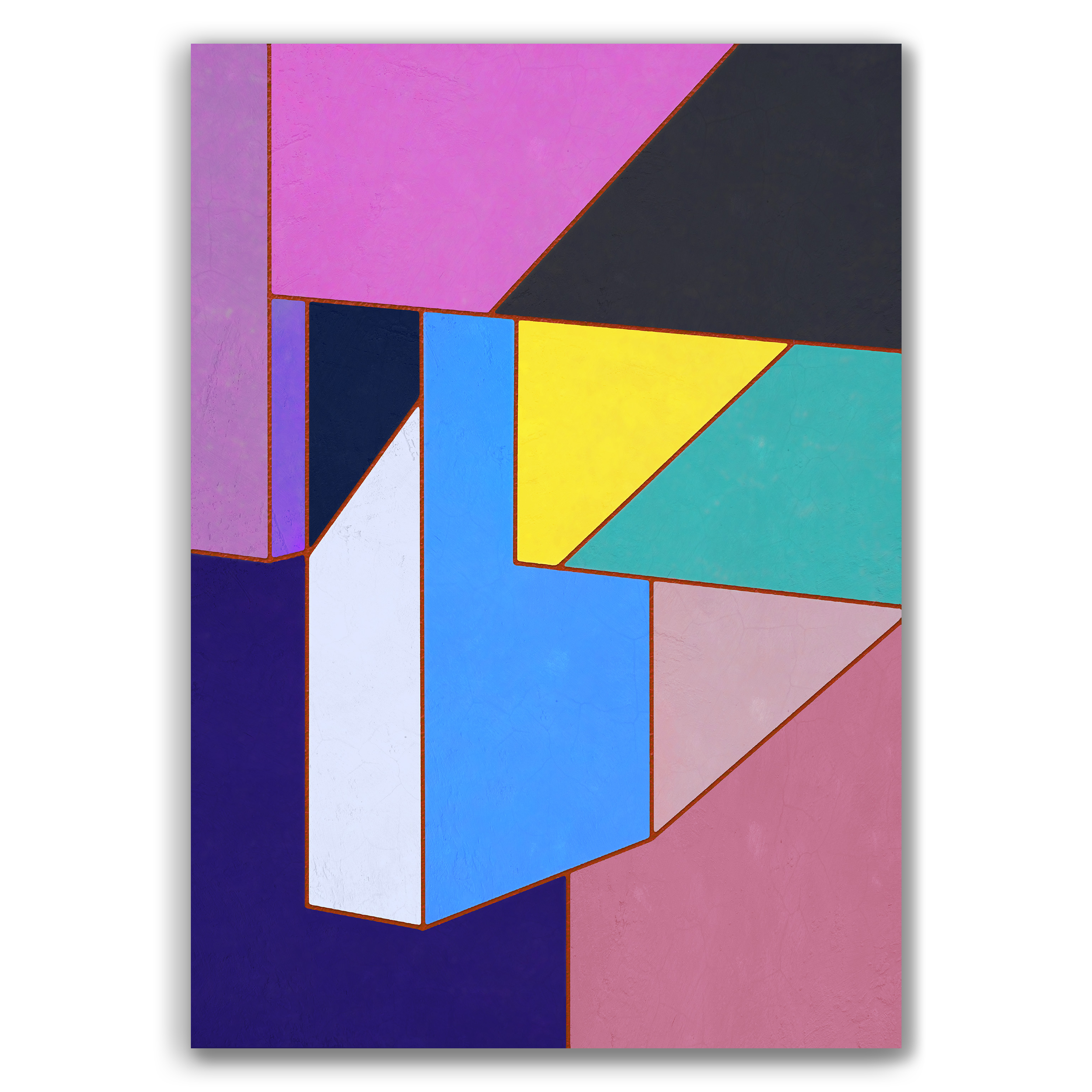 Constructed Fields 11 – abstract geometric colour-field composition featuring structured shapes and balanced colour fields on white background. Fine art giclée print available in multiple sizes.