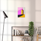 Constructed Fields 12 – geometric abstract art print shown to scale in a contemporary living space. Modern colour-field wall art available in A3, A2, or A1 sizes.