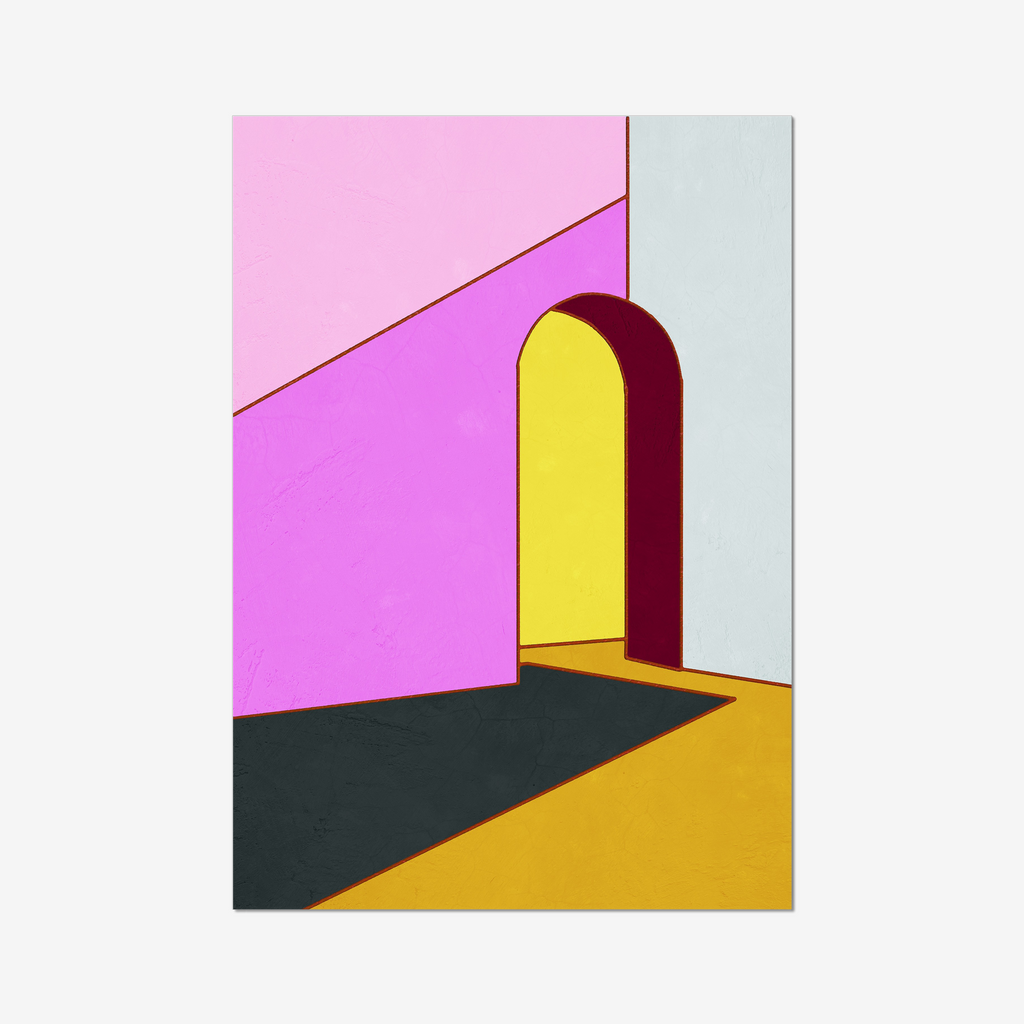 Constructed Fields 12 – abstract geometric colour-field composition featuring structured shapes and balanced colour fields on white background. Fine art giclée print available in multiple sizes.