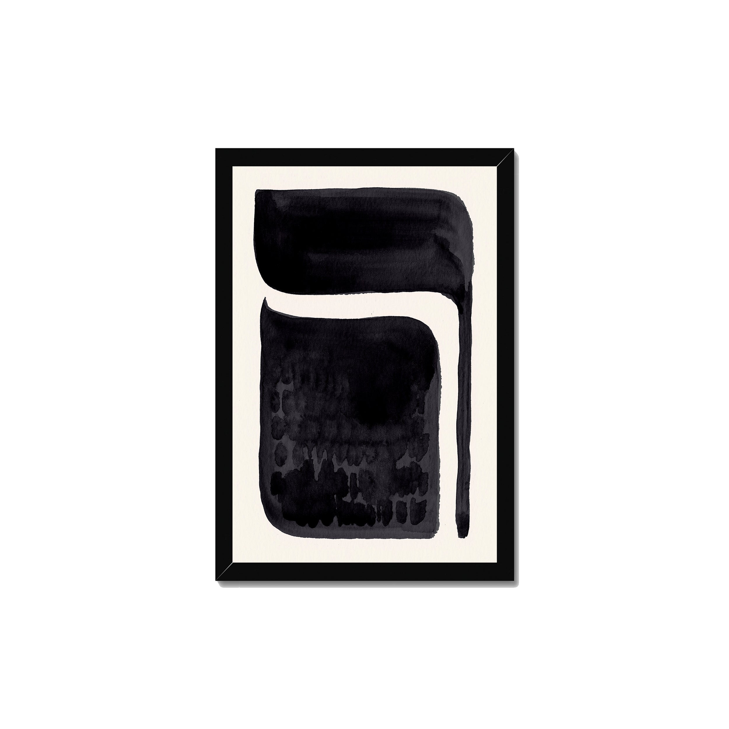 Ink Composition 06 black ink print, 30x45cm, in a black box frame, ready to hang.