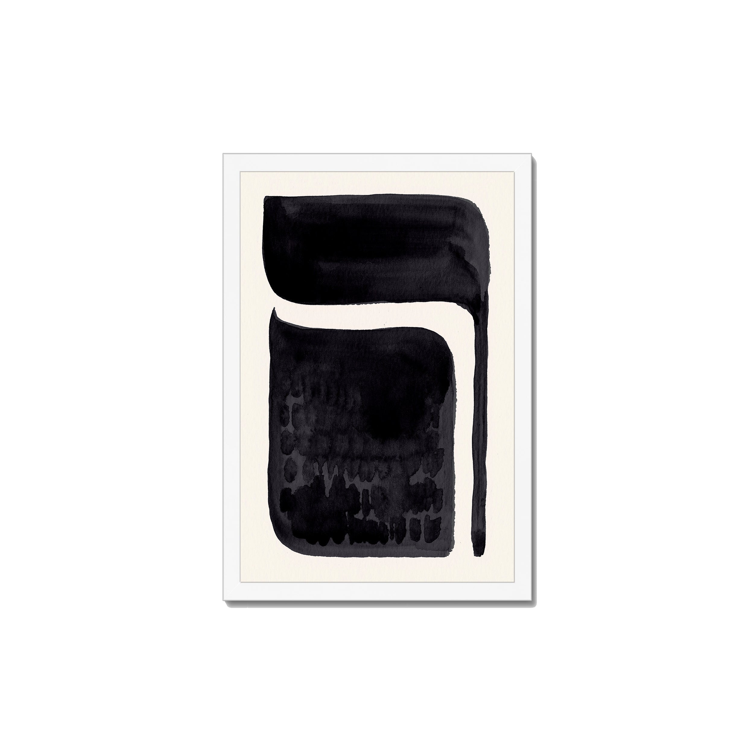 Ink Composition 06 black ink print, 30x45cm, in a white box frame, ready to hang.