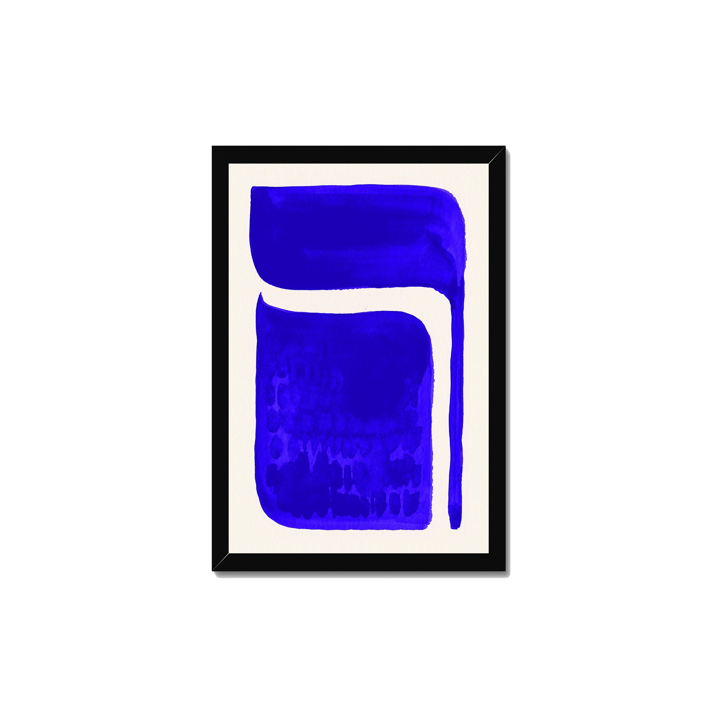 Ink Composition 06 blue ink print, 30x45cm, in a black box frame, ready to hang.