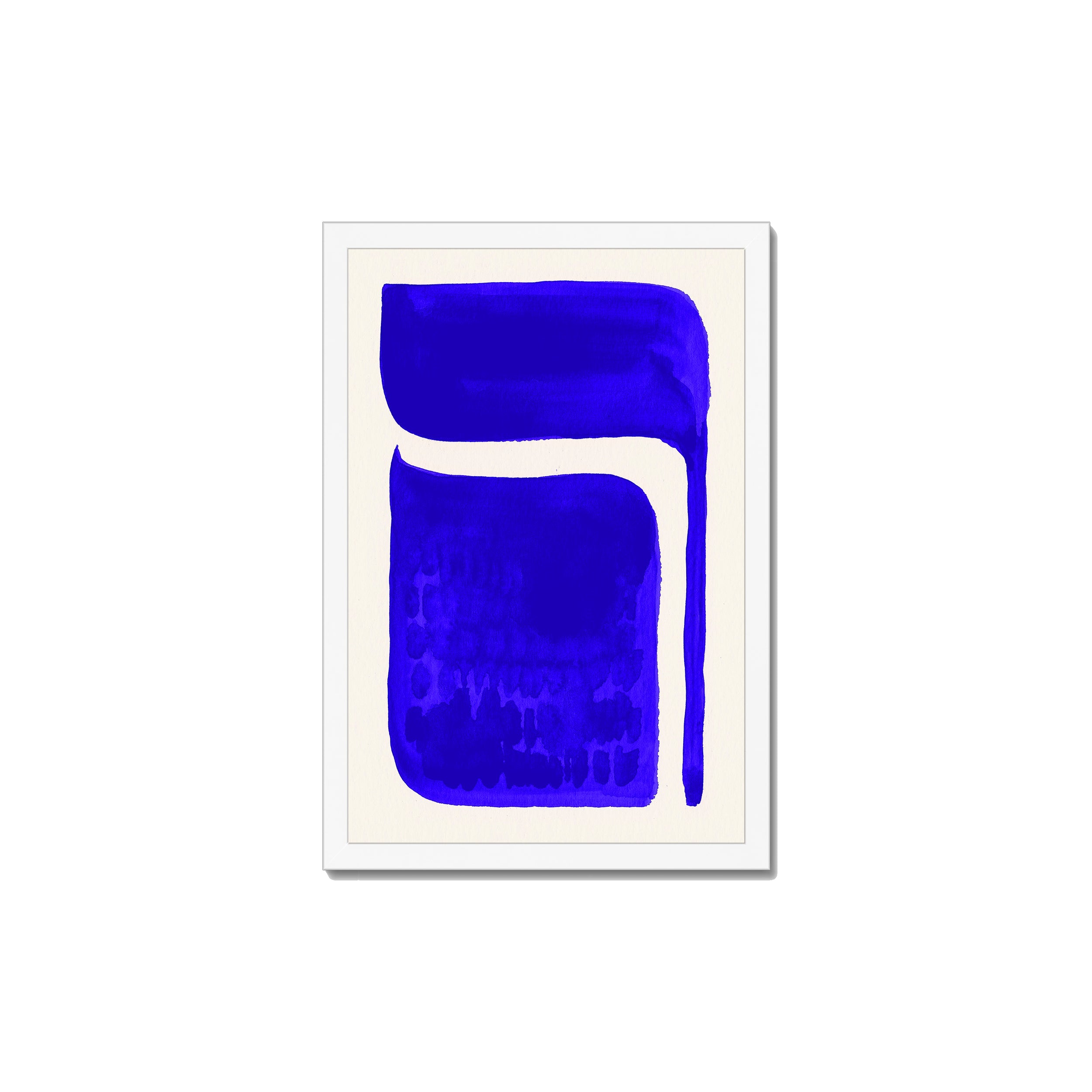 Ink Composition 06 blue ink print, 30x45cm, in a white box frame, ready to hang.