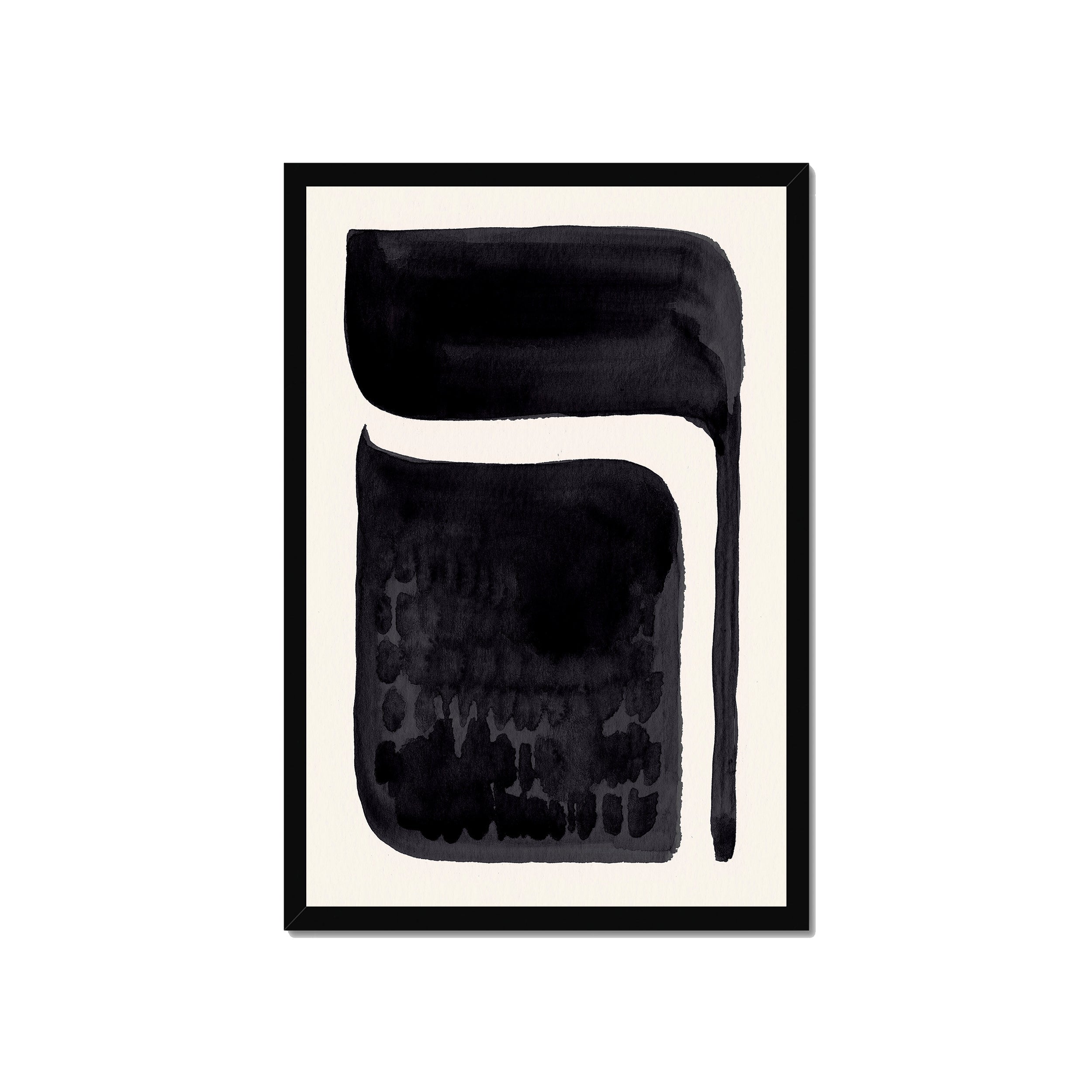 Ink Composition 06 black ink print, 40x60cm, in a black box frame, ready to hang.