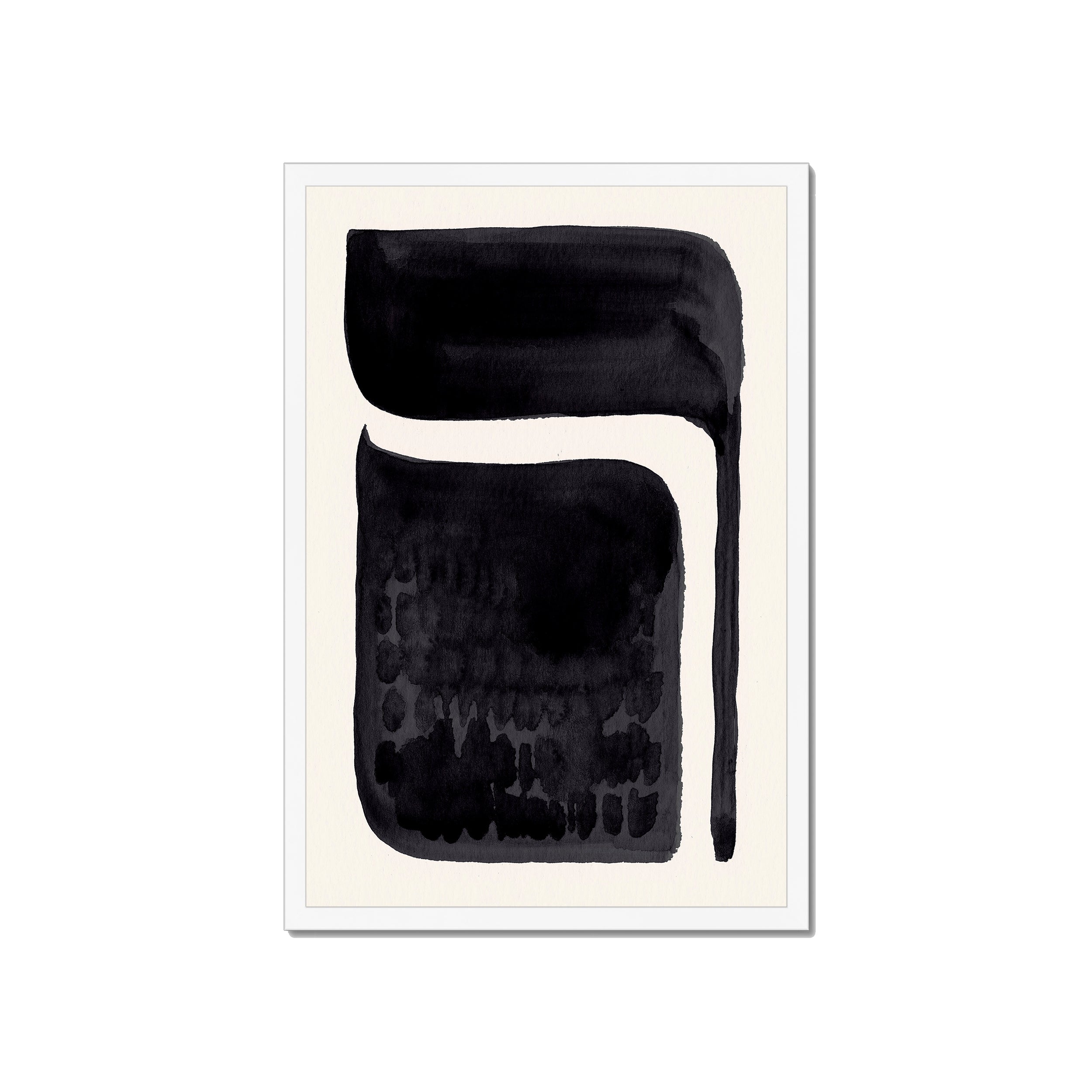 Ink Composition 06 black ink print, 40x60cm, in a white box frame, ready to hang.