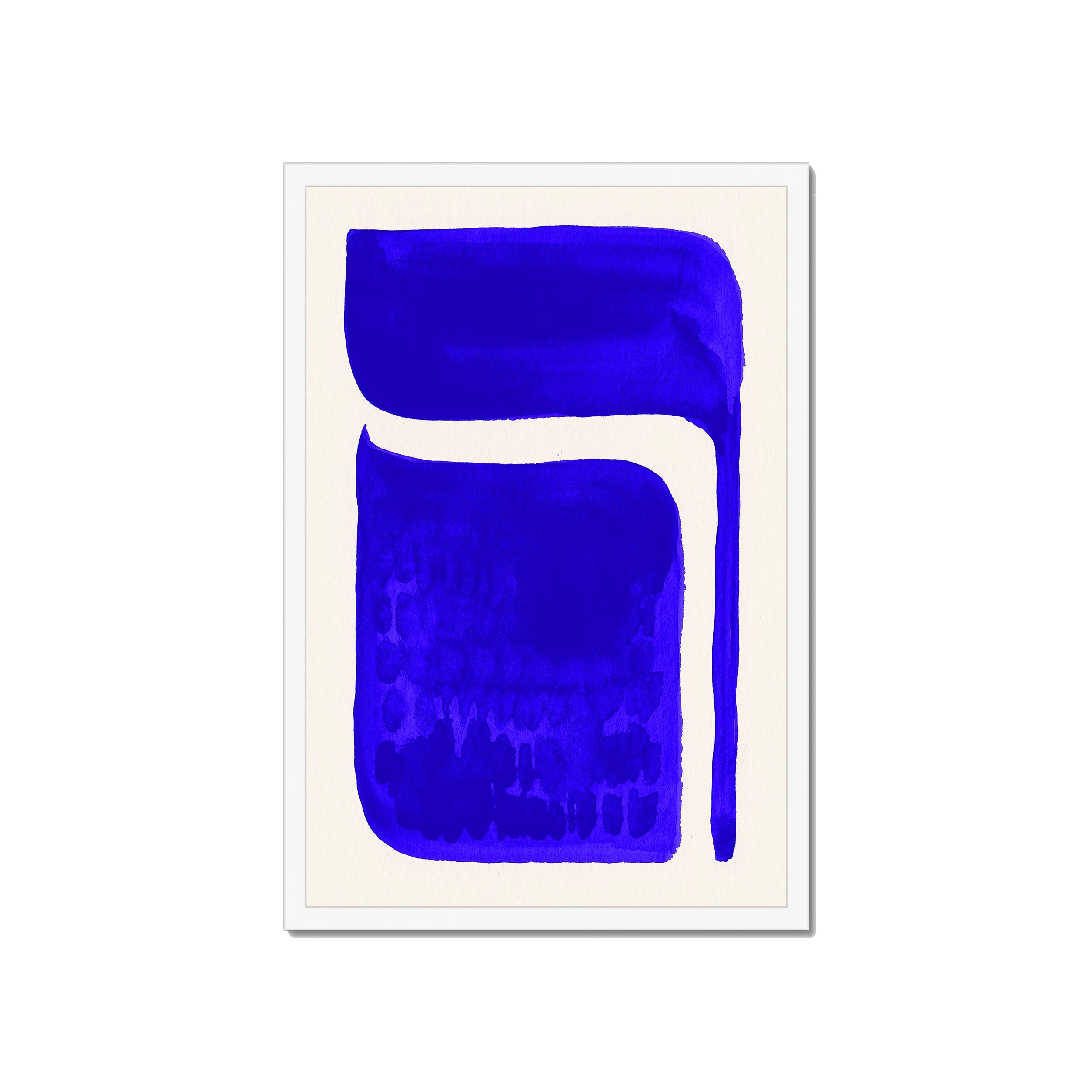 Ink Composition 06 blue ink print, 40x60cm, in a white box frame, ready to hang.