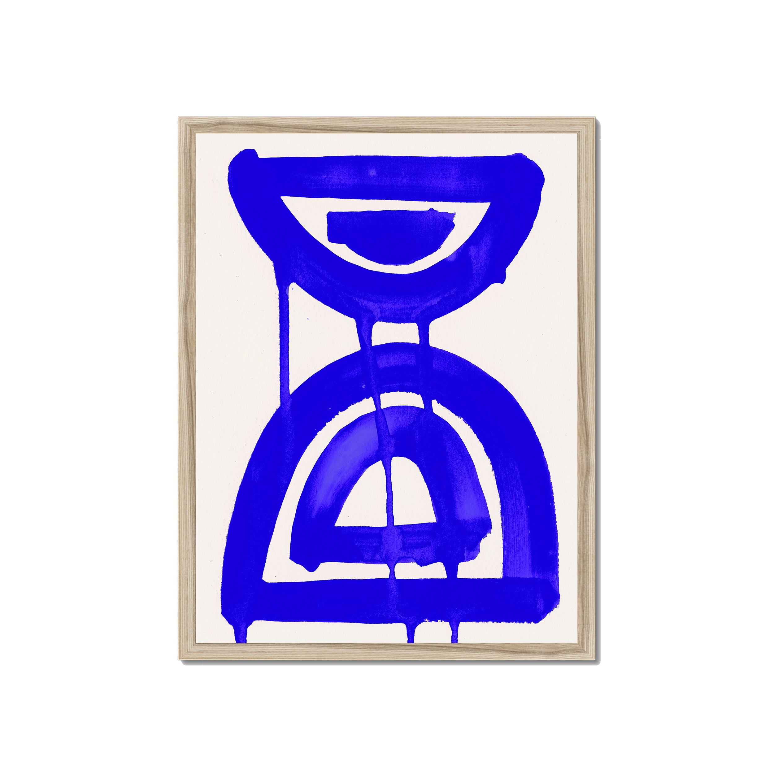 Ink Composition 07 blue ink print, 45x60cm, in a natural wood box frame, ready to hang.