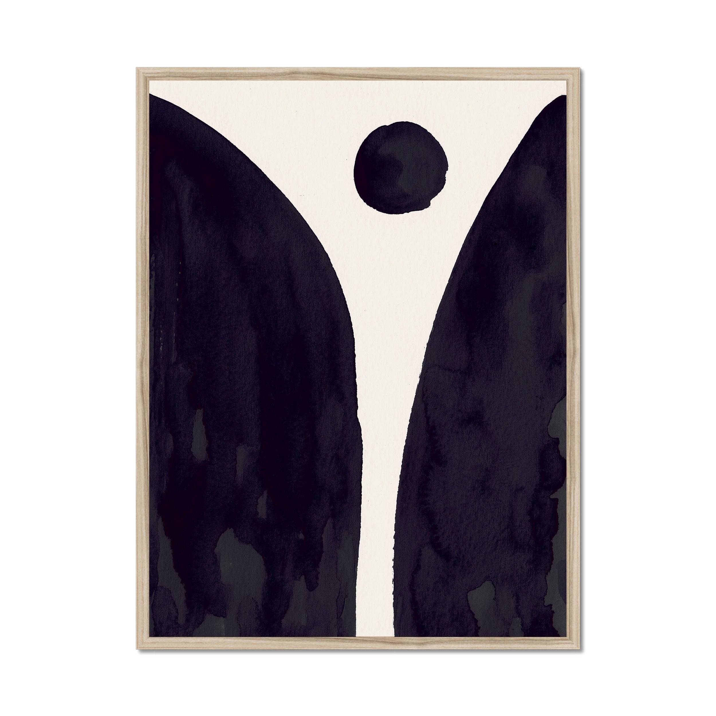 Ink Composition 08 black ink print, 60x80cm, in a natural wood box frame, ready to hang.