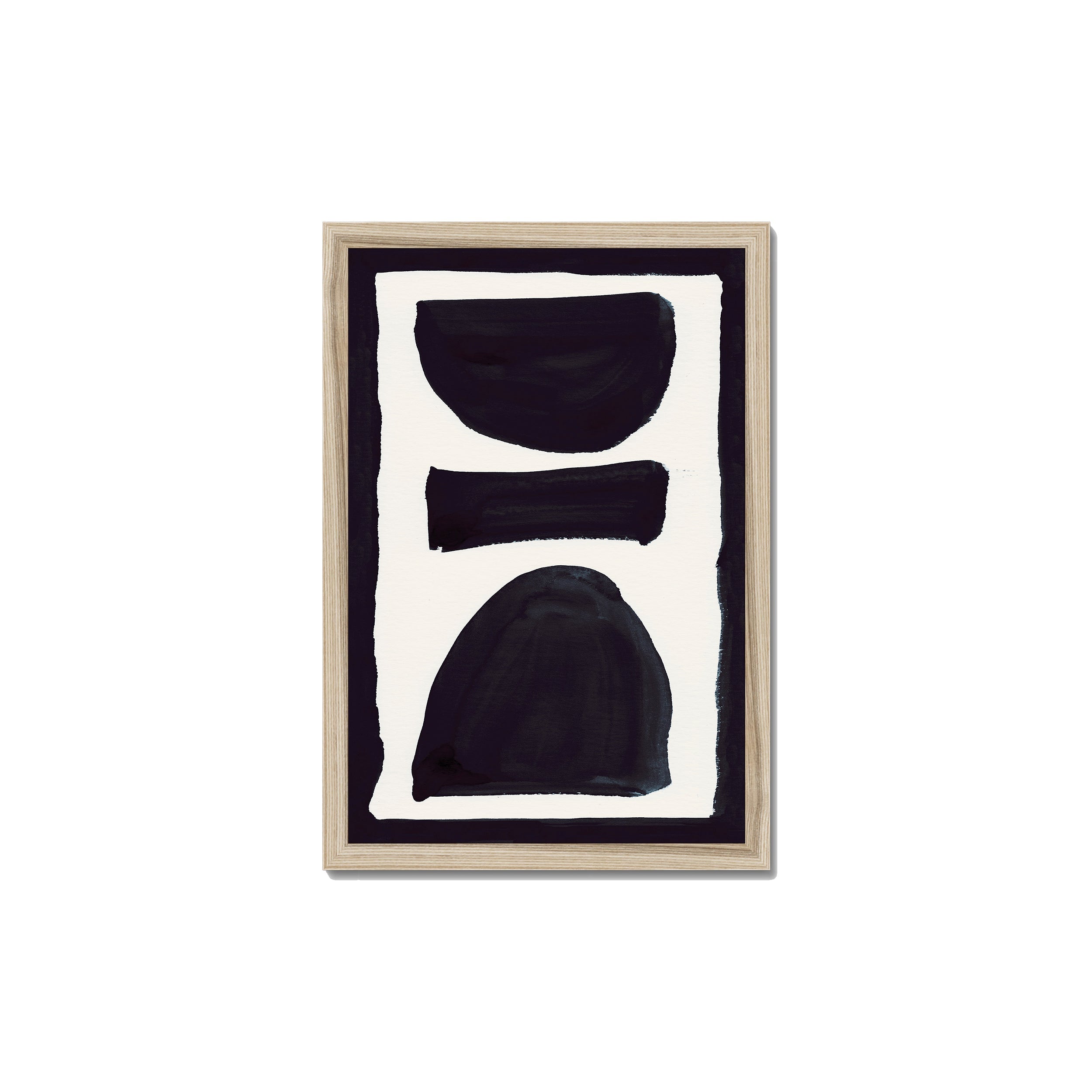 Ink Composition 17 black ink print, 30x45cm, in a natural wood box frame, ready to hang.