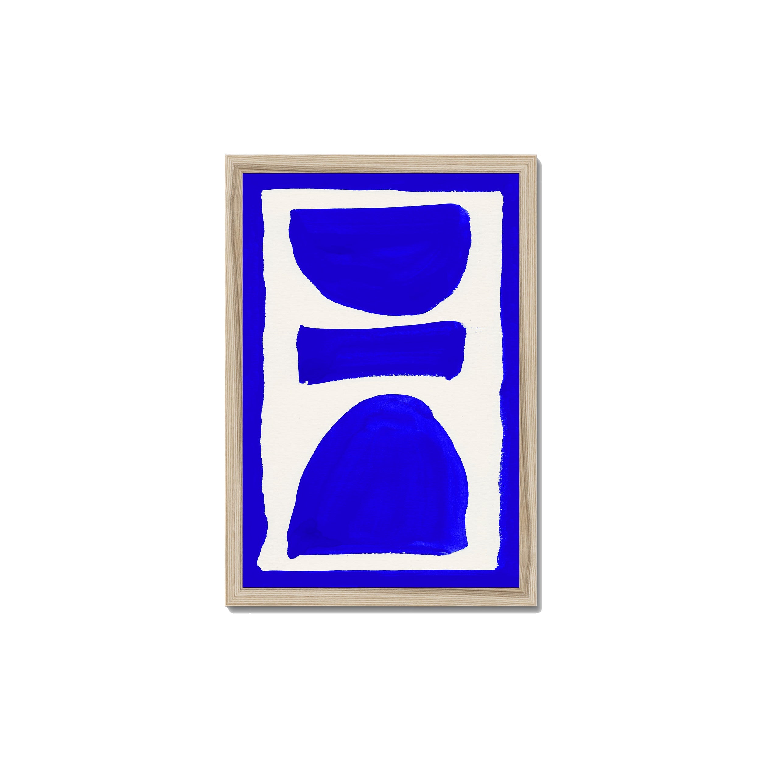 Ink Composition 17 blue ink print, 30x45cm, in a natural wood box frame, ready to hang.