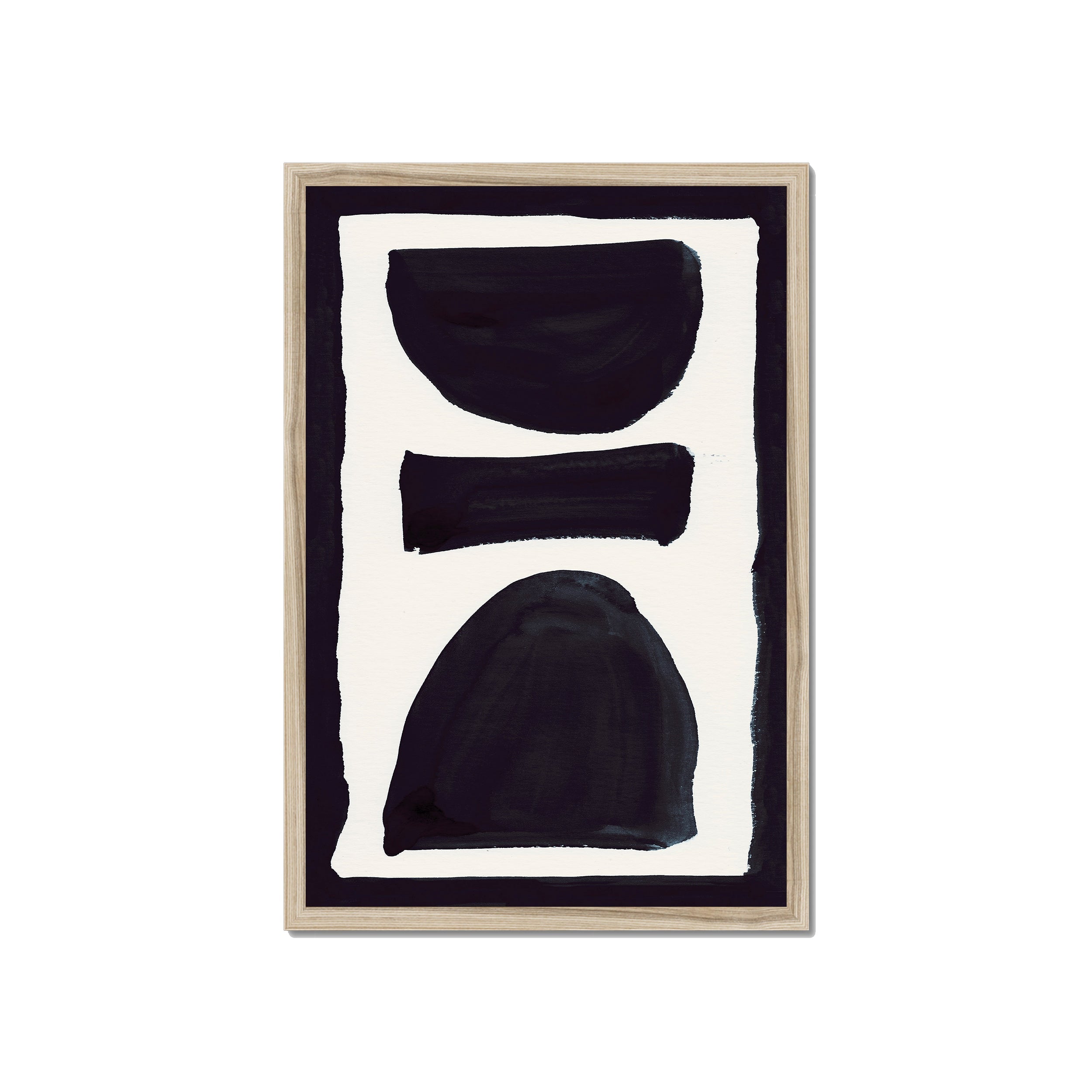 Ink Composition 17 black ink print, 40x60cm, in a natural wood box frame, ready to hang.