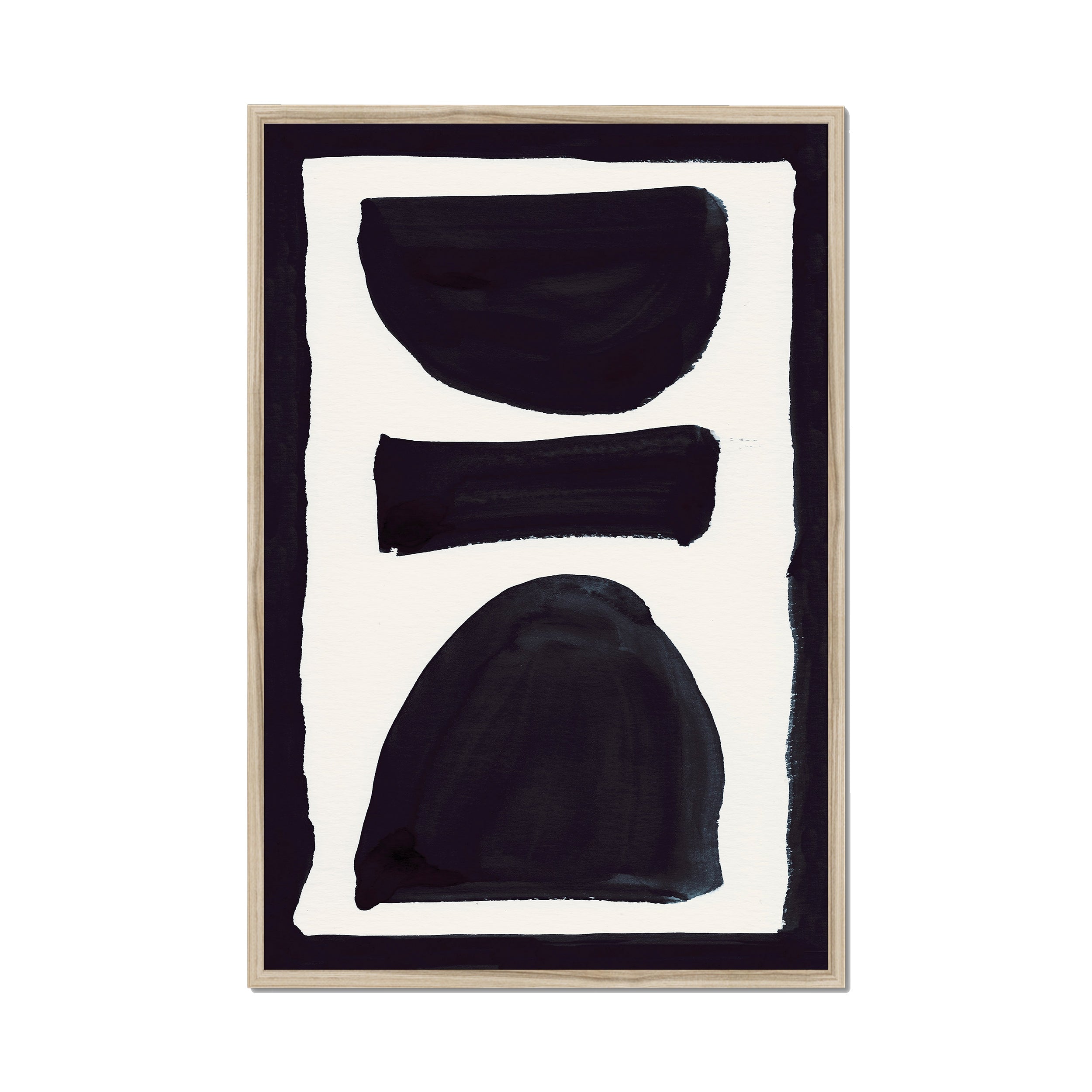 Ink Composition 17 black ink print, 60x90cm, in a natural wood box frame, ready to hang.