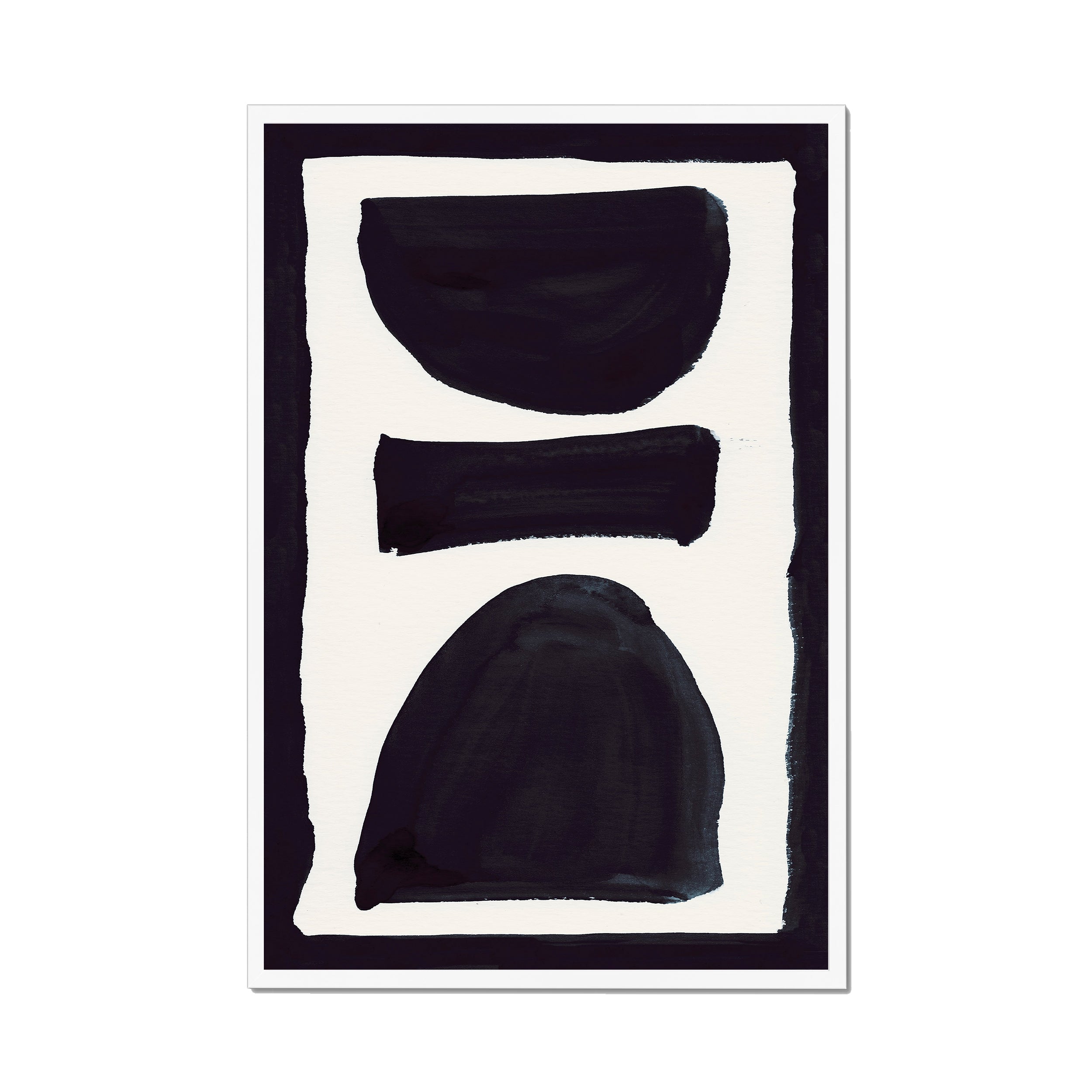 Ink Composition 17 black ink print, 60x90cm, in a white box frame, ready to hang.