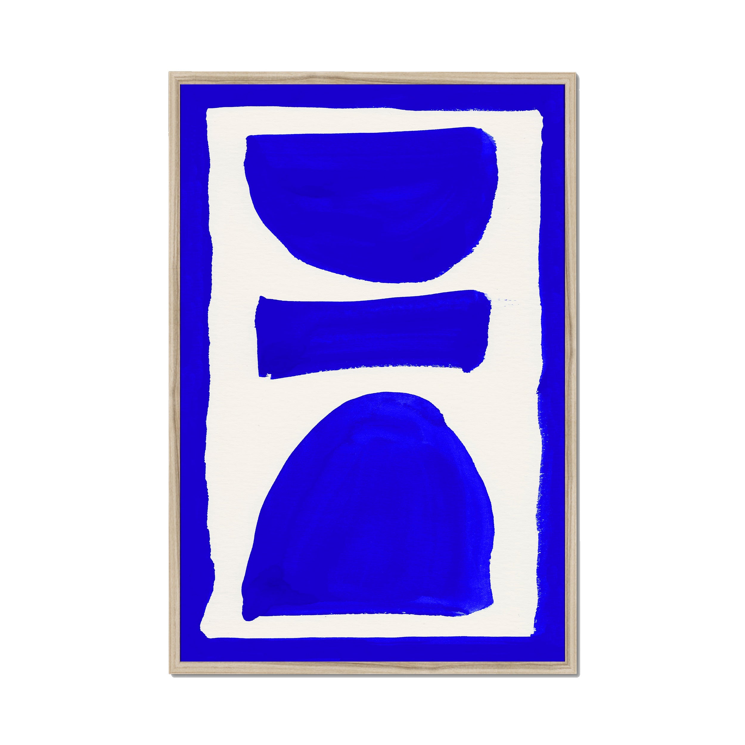 Ink Composition 17 blue ink print, 60x90cm, in a natural wood box frame, ready to hang.