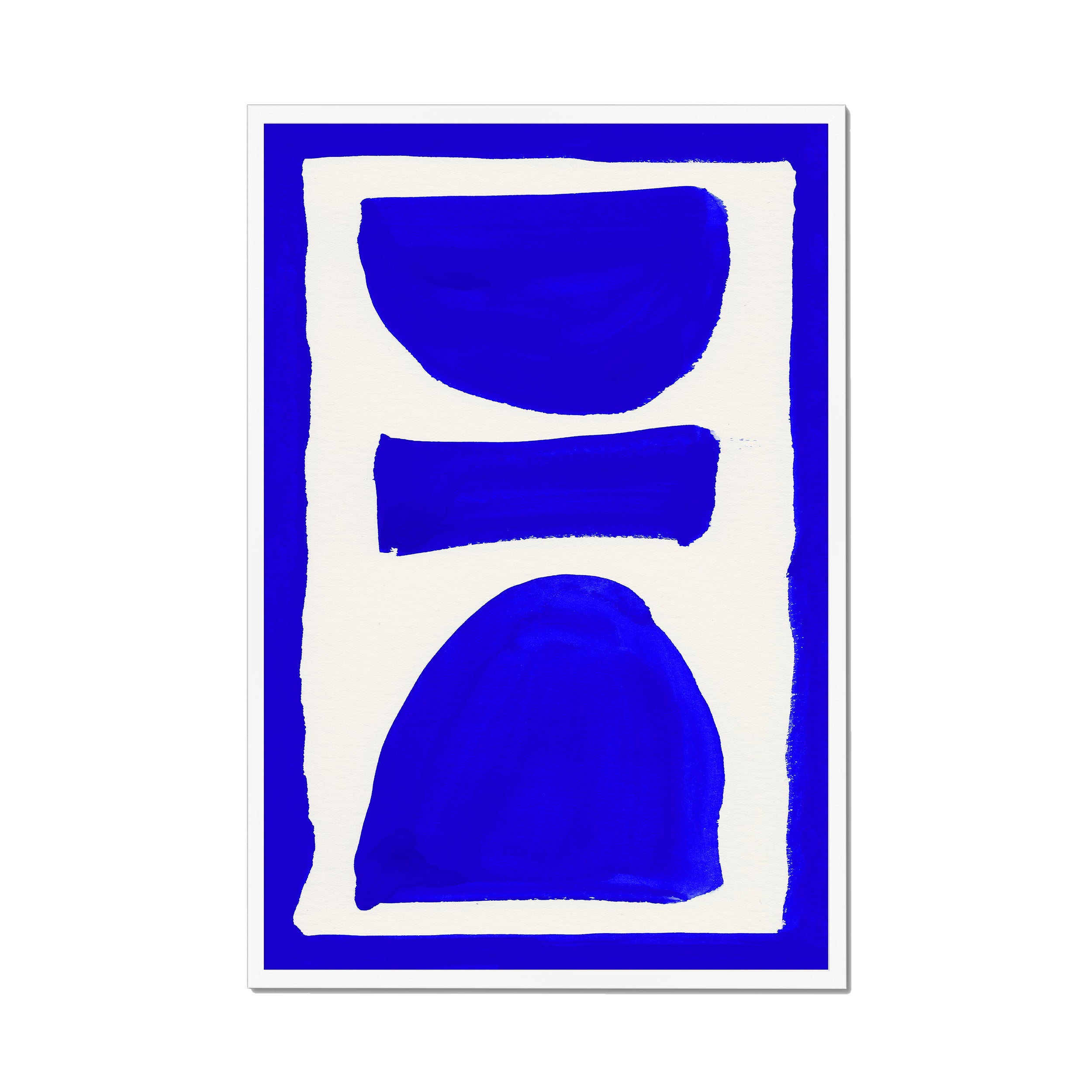 Ink Composition 17 blue ink print, 60x90cm, in a white box frame, ready to hang.