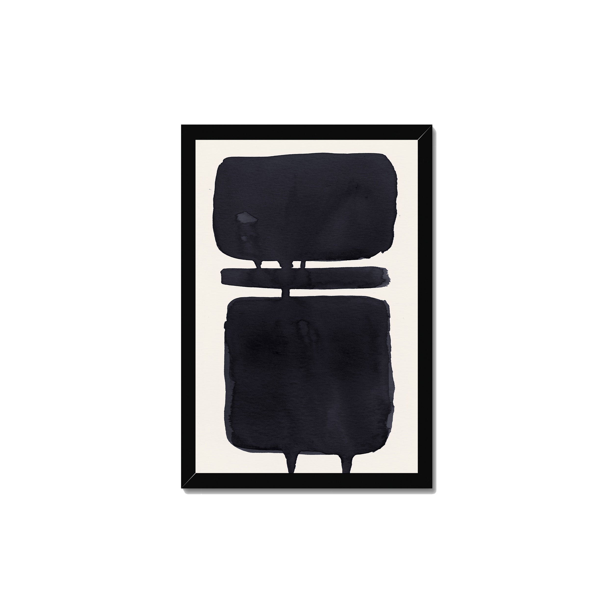 Ink Composition 18 black ink print, 30x45cm, in a black box frame, ready to hang.