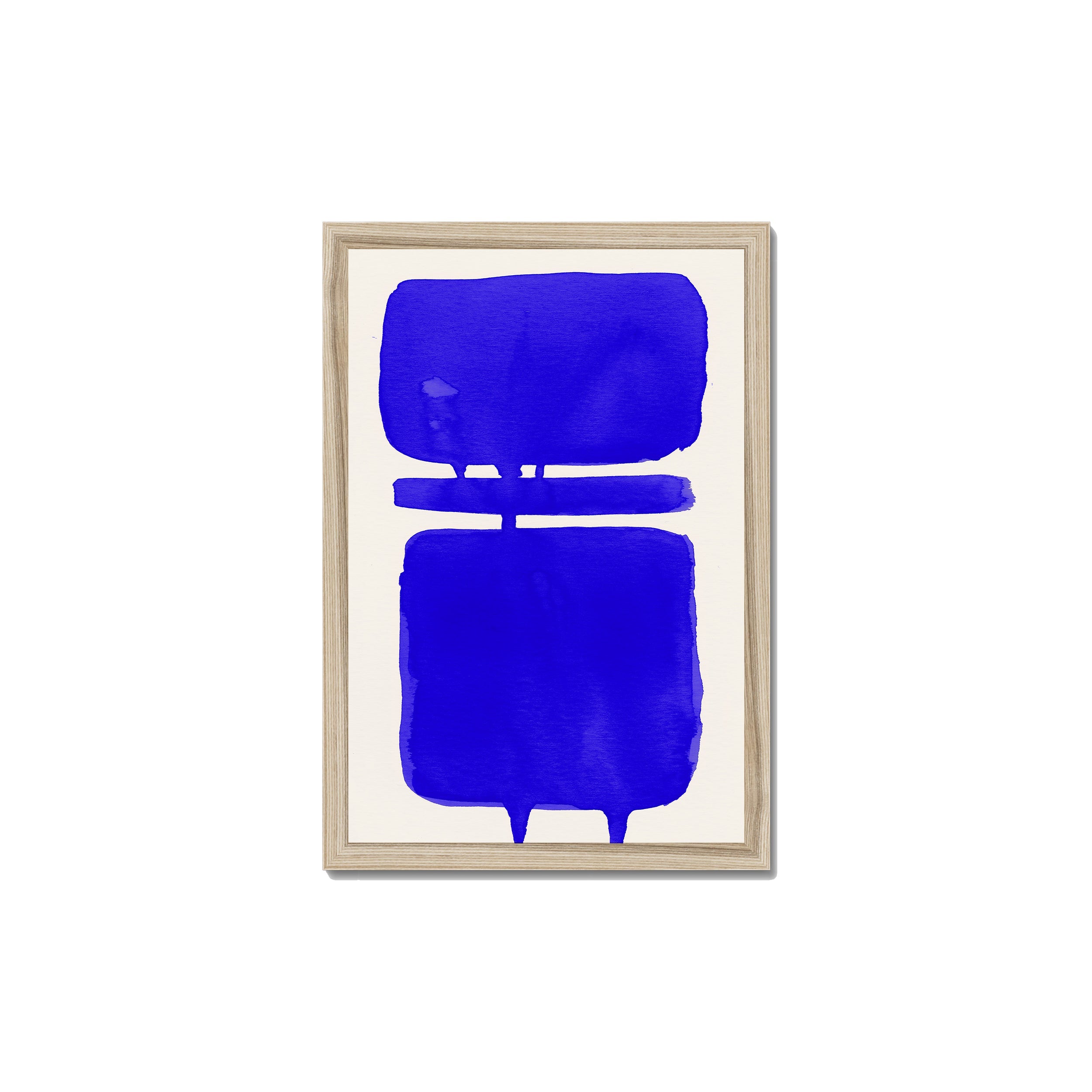 Ink Composition 18 blue ink print, 30x45cm, in a natural wood box frame, ready to hang.