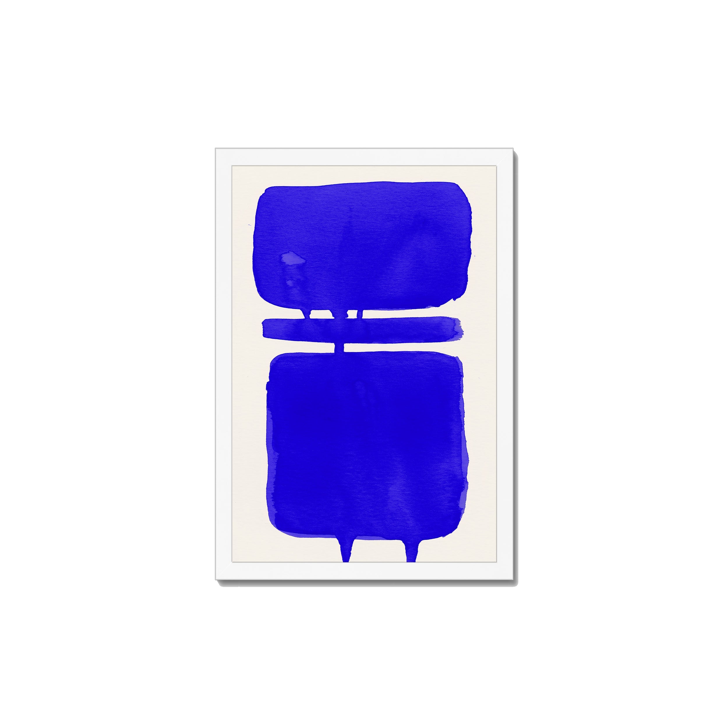 Ink Composition 18 blue ink print, 30x45cm, in a white box frame, ready to hang.