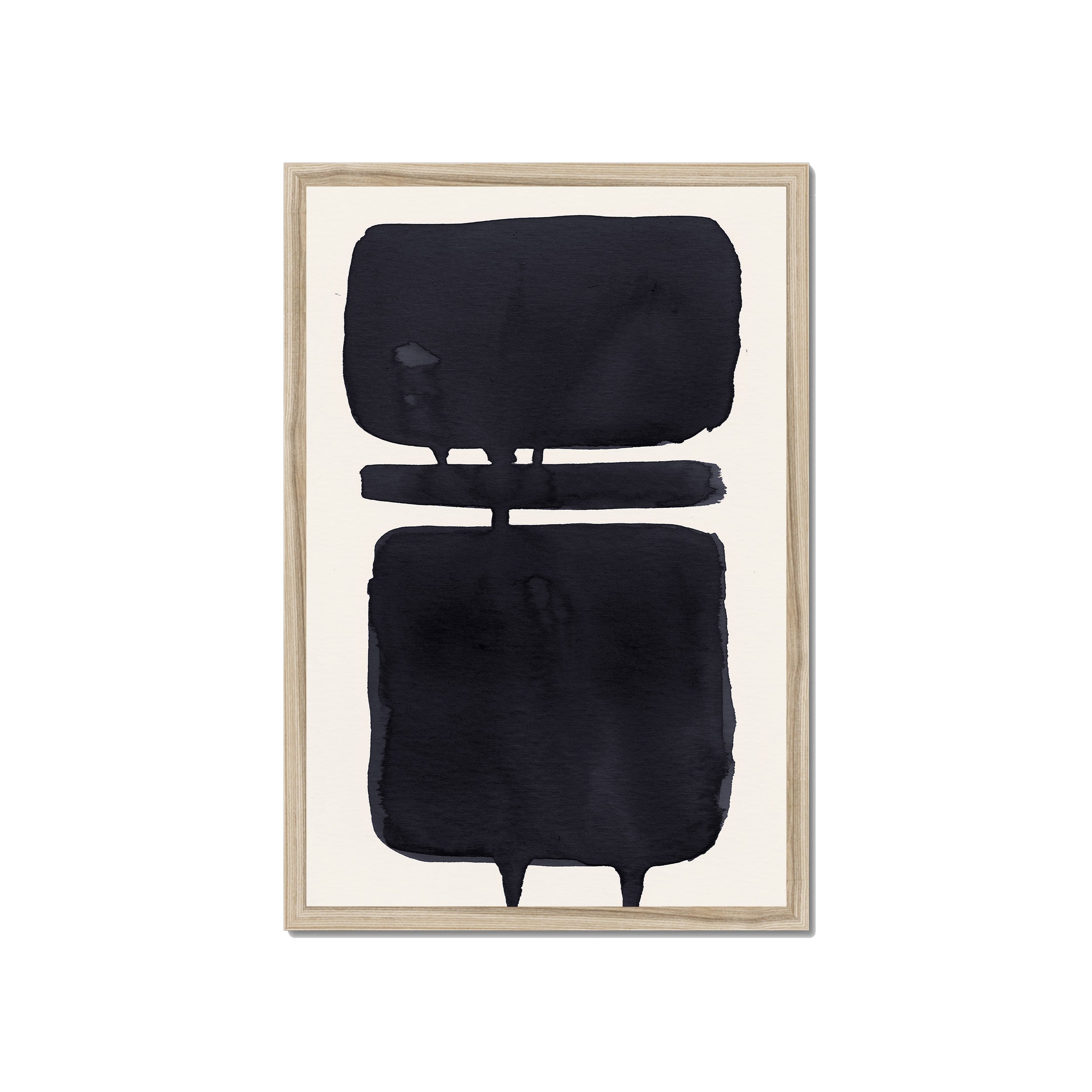Ink Composition 18 black ink print, 40x60cm, in a natural wood box frame, ready to hang.