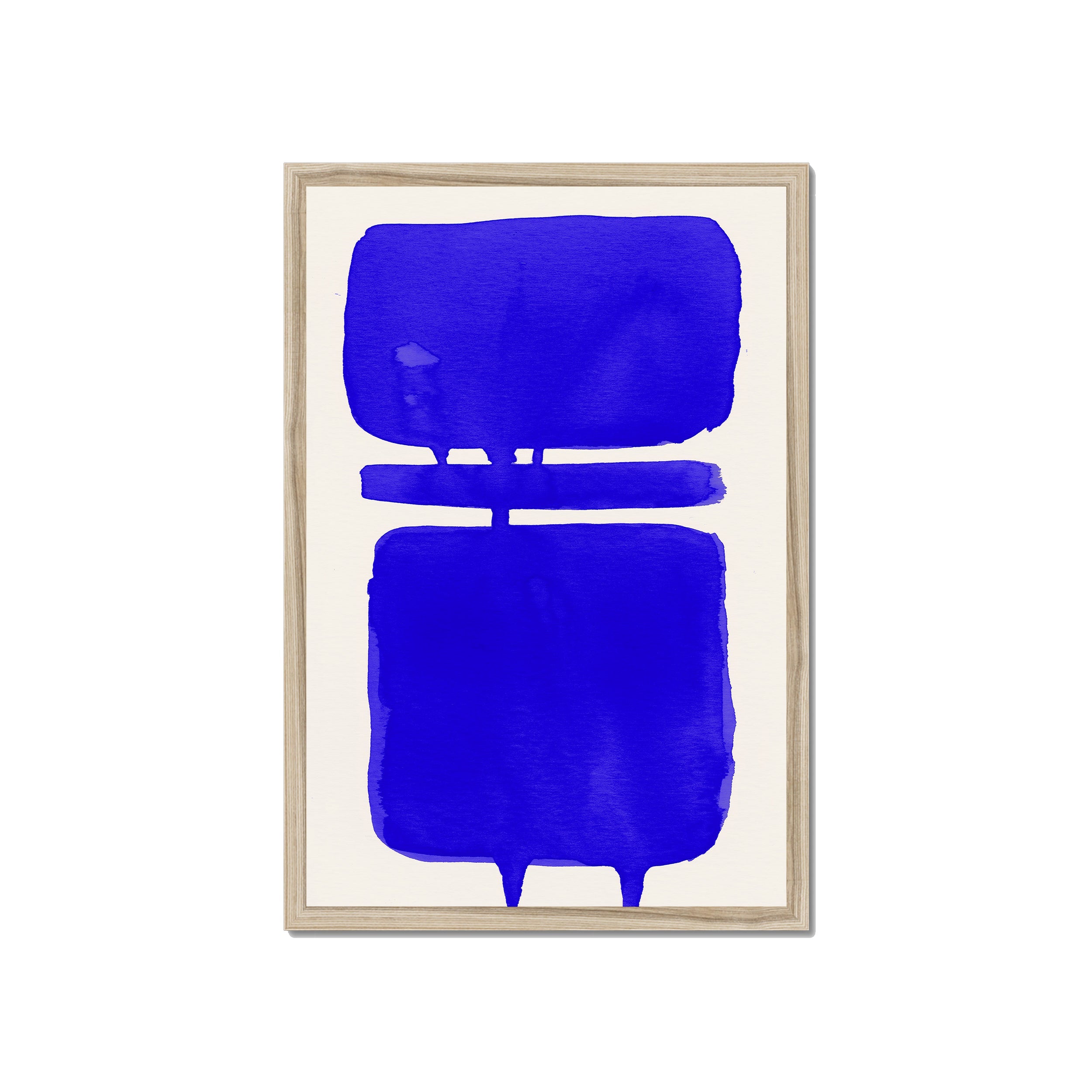 Ink Composition 18 blue ink print, 40x60cm, in a natural wood box frame, ready to hang.