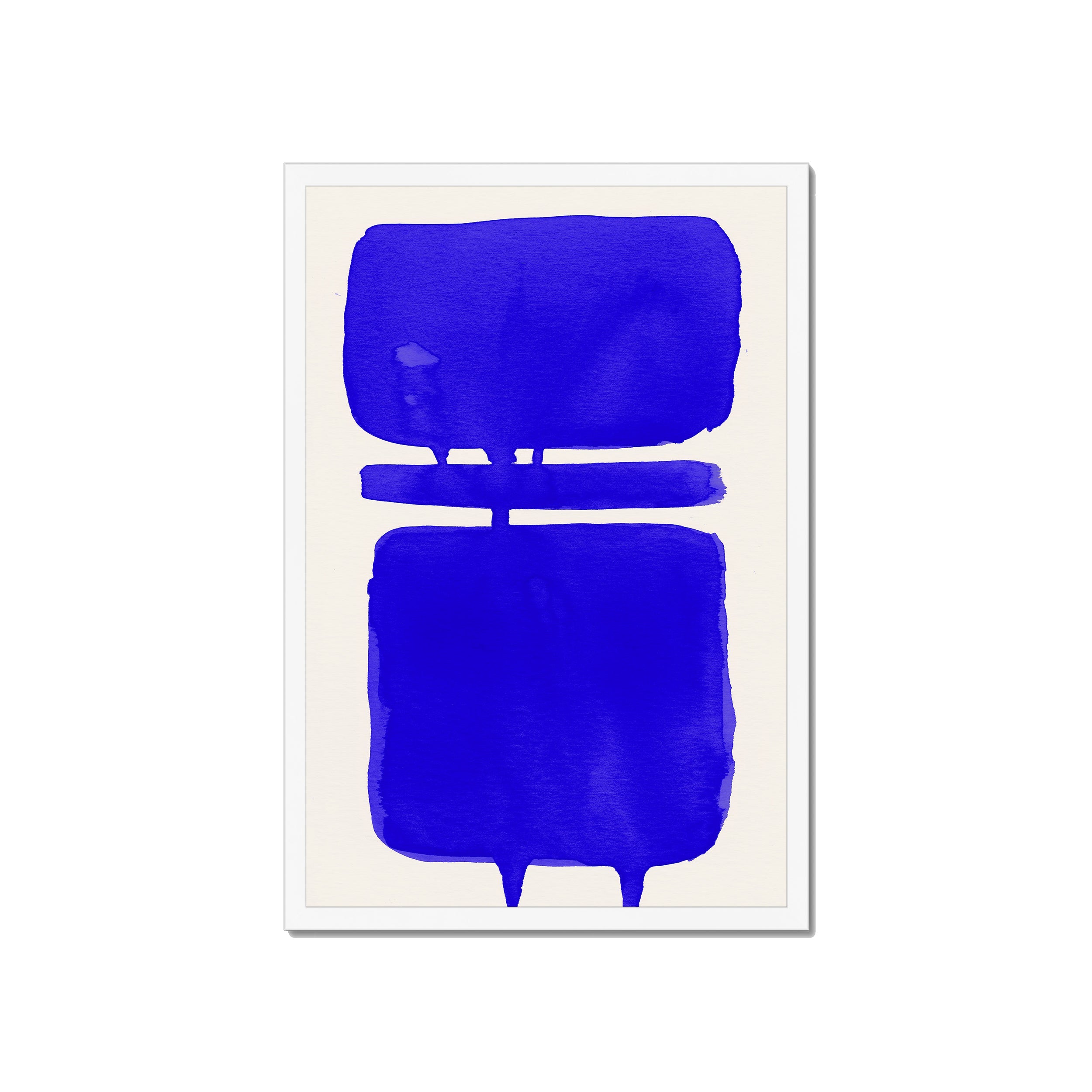 Ink Composition 18 blue ink print, 40x60cm, in a white box frame, ready to hang.