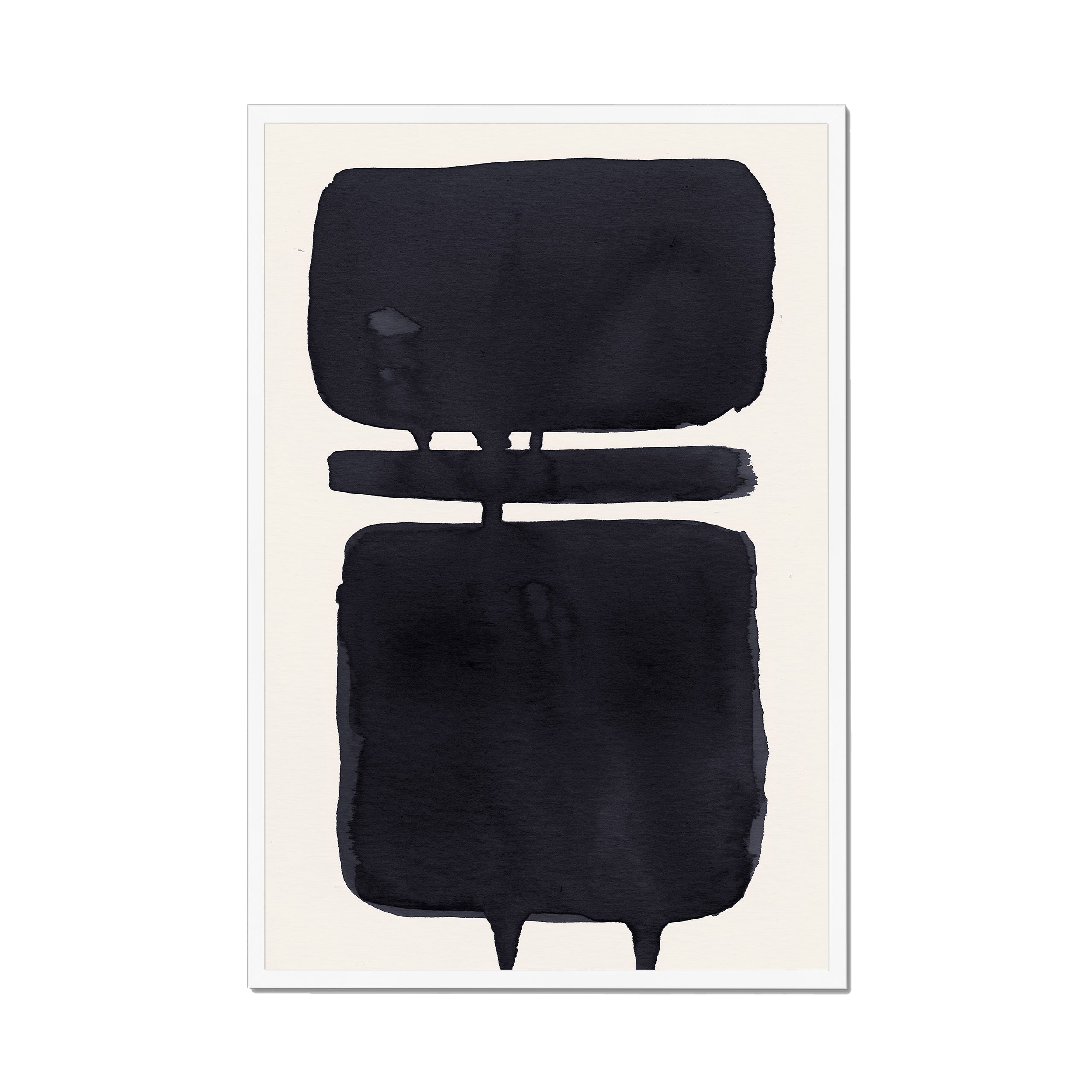 Ink Composition 18 black ink print, 60x90cm, in a white box frame, ready to hang.