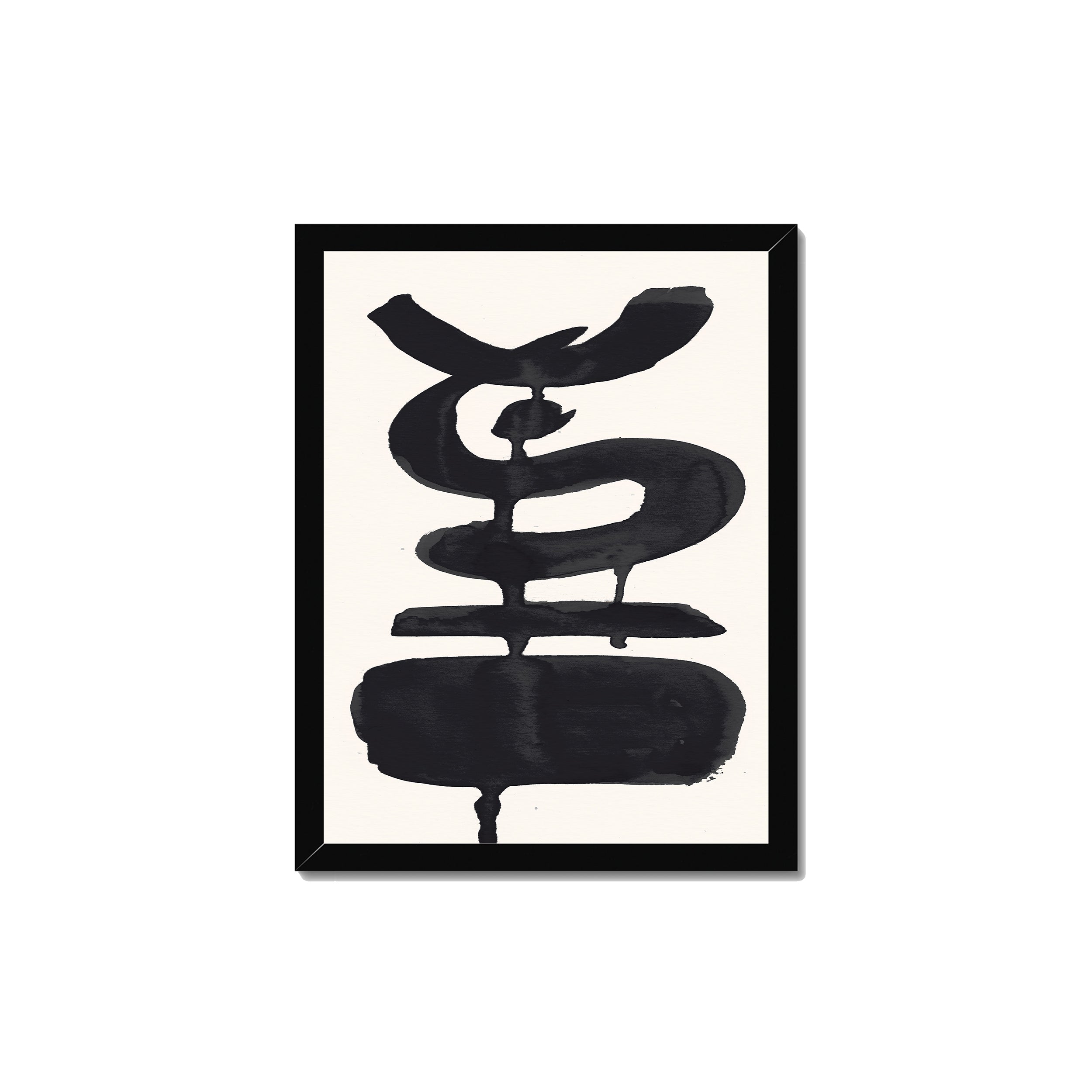 Ink Composition 19 black ink print, 30x40cm, in a black box frame, ready to hang.