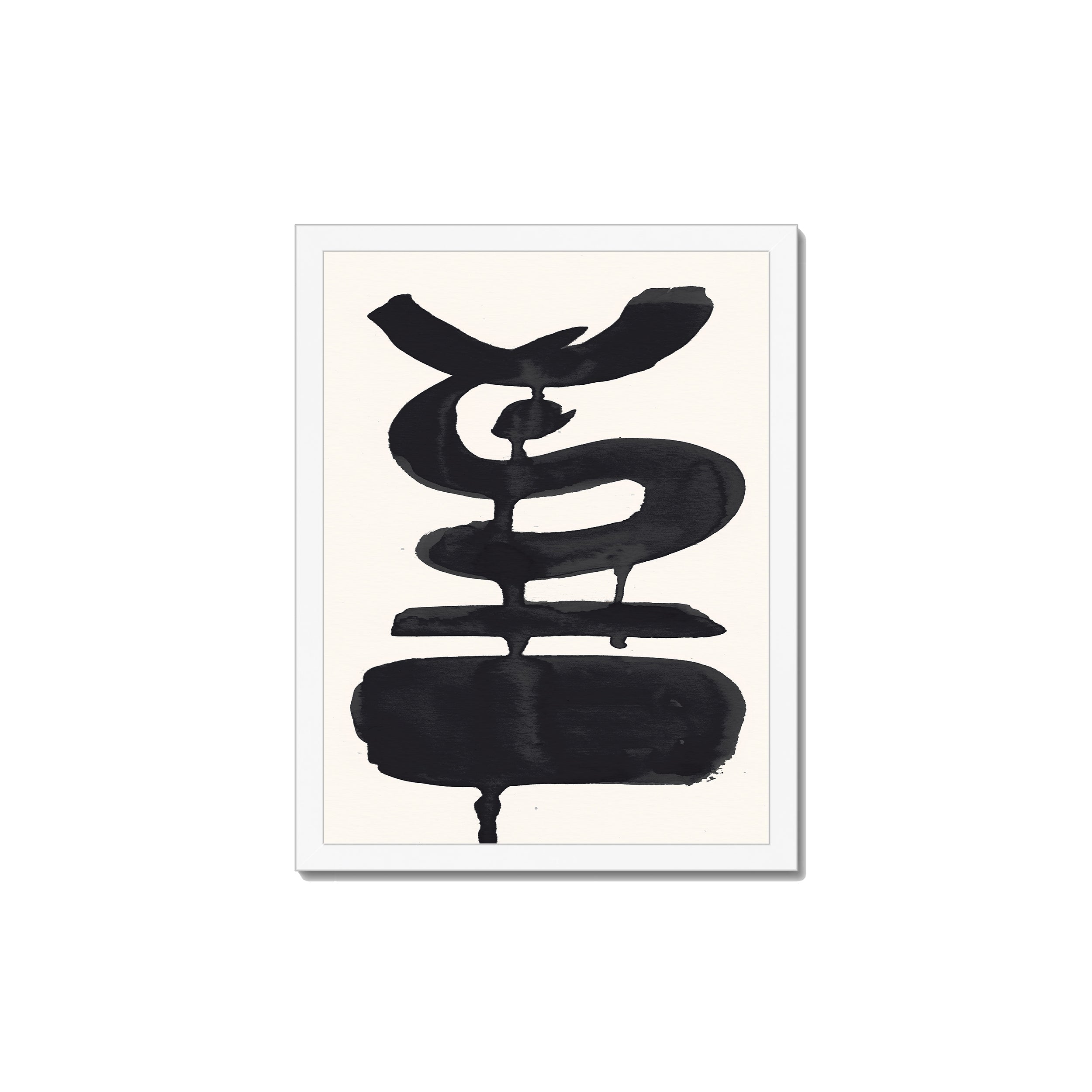 Ink Composition 19 black ink print, 30x40cm, in a white box frame, ready to hang.