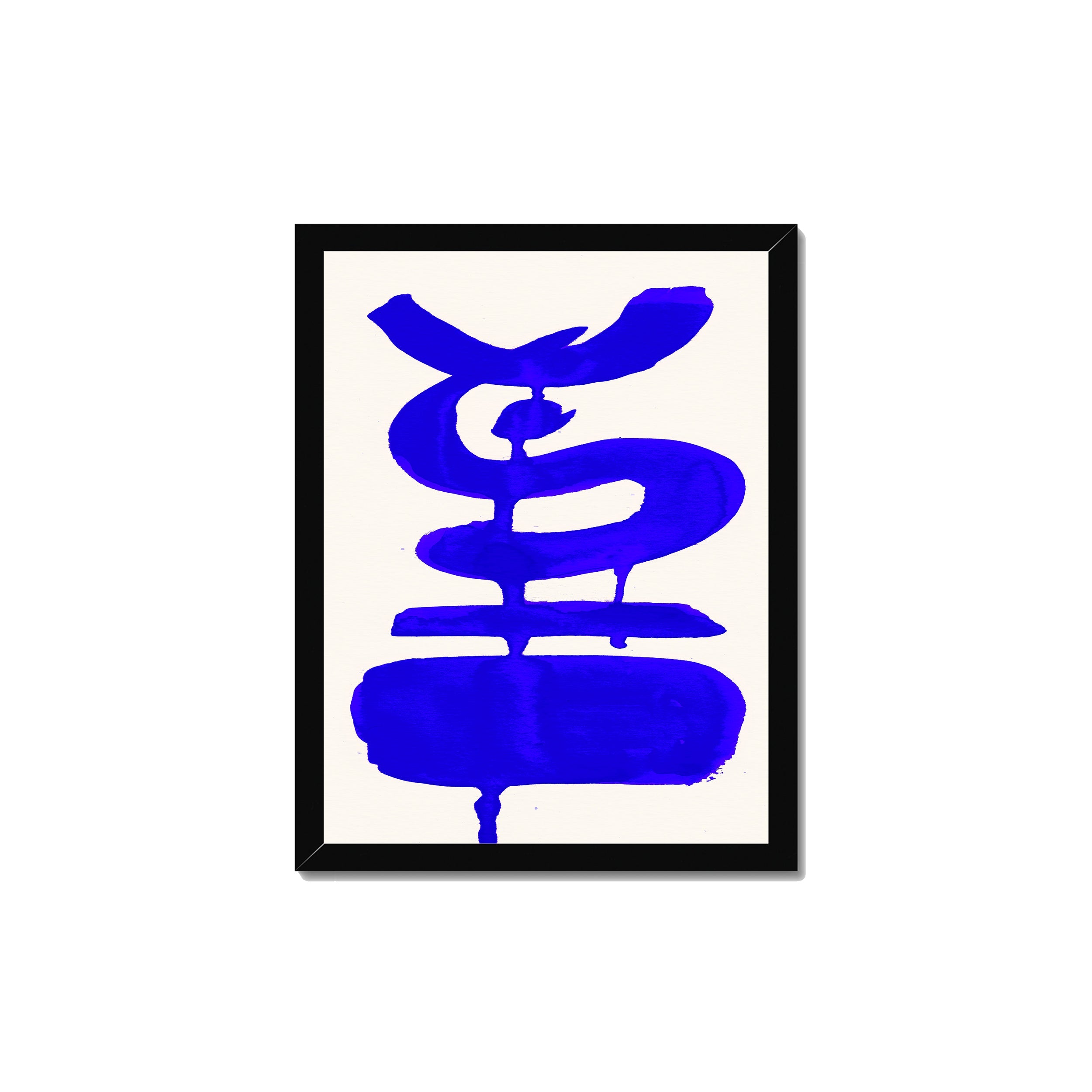 Ink Composition 19 blue ink print, 30x40cm, in a black box frame, ready to hang.