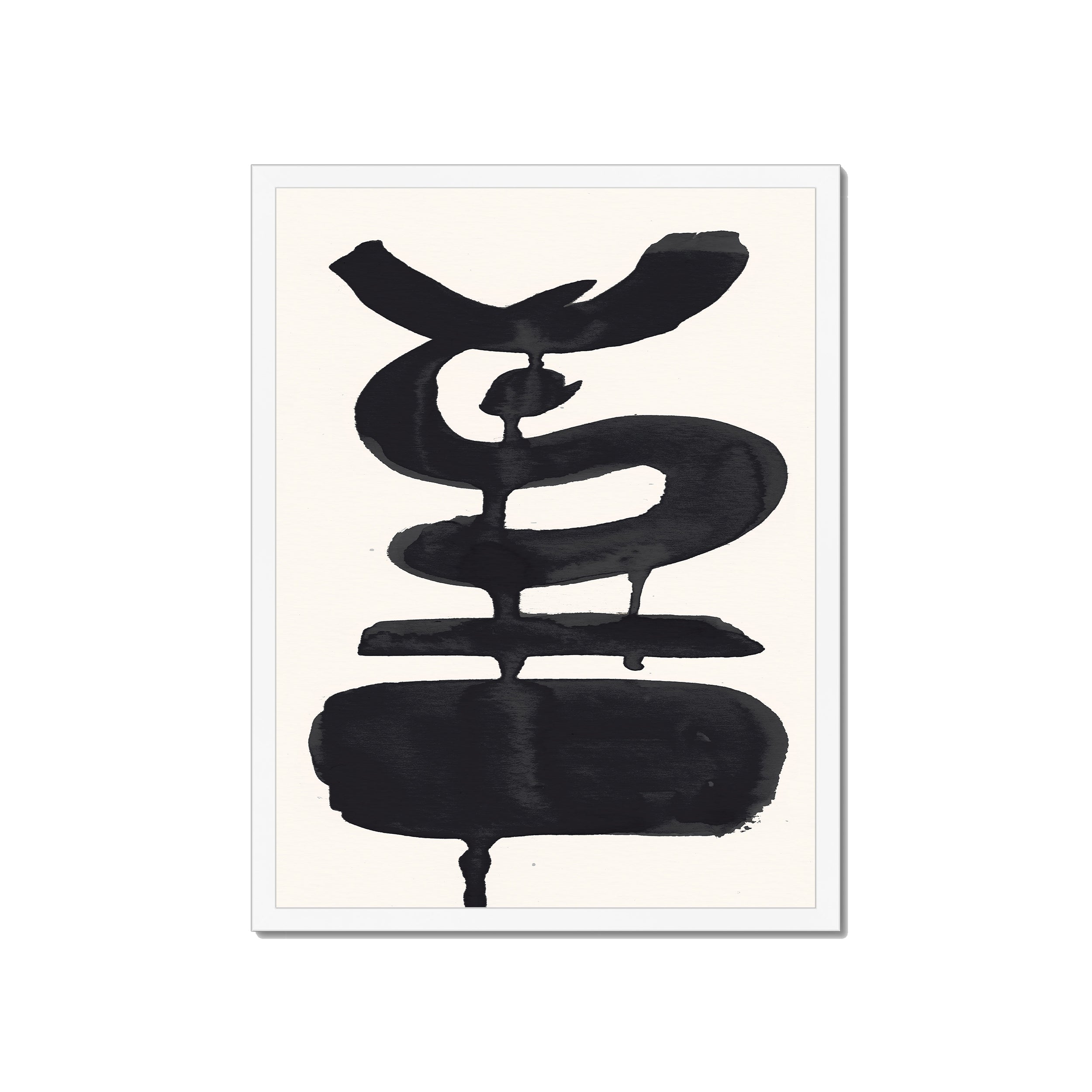 Ink Composition 19 black ink print, 45x60cm, in a white box frame, ready to hang.