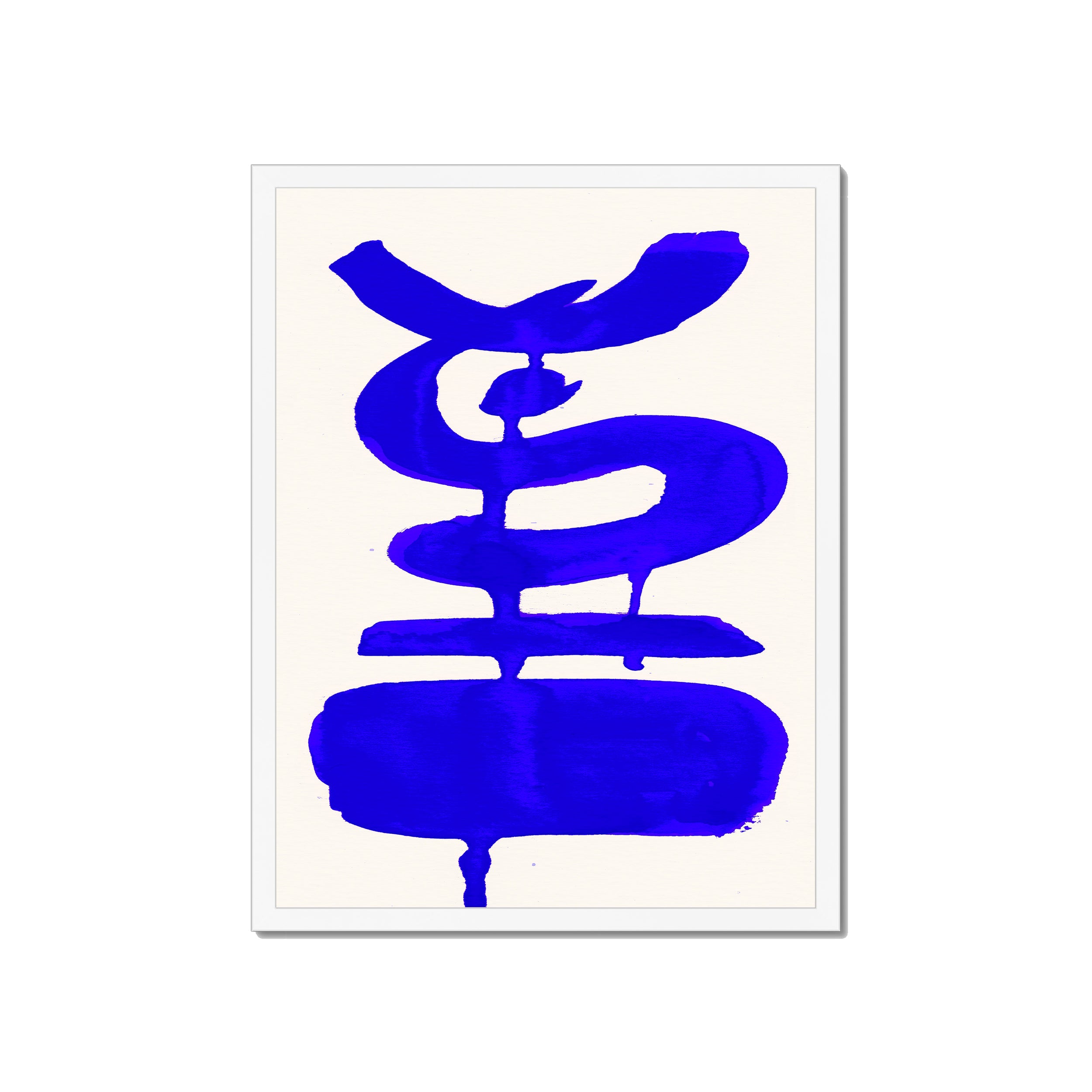 Ink Composition 19 blue ink print, 45x60cm, in a white box frame, ready to hang.