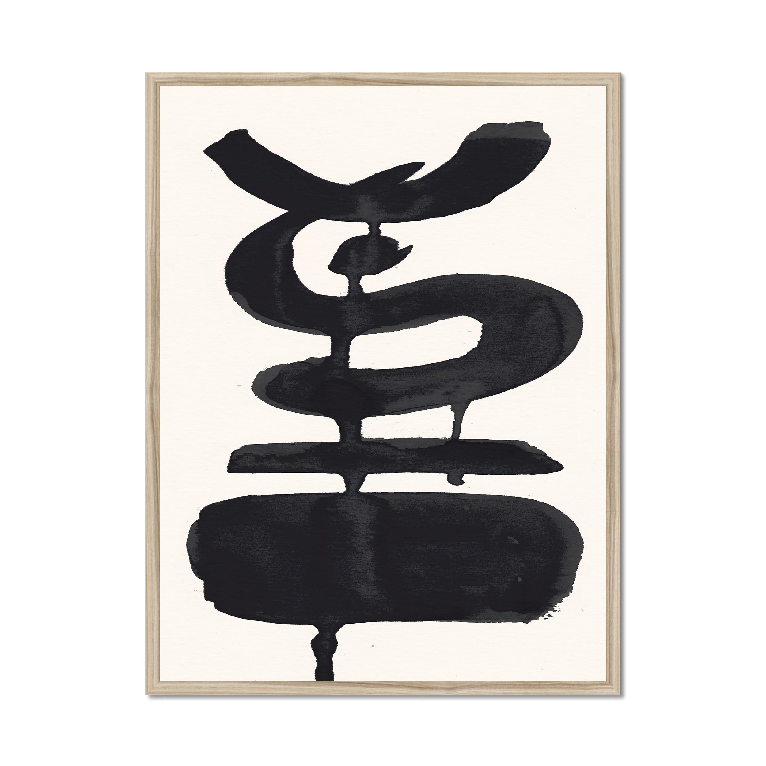 Ink Composition 19 black ink print, 60x80cm, in a natural wood box frame, ready to hang.