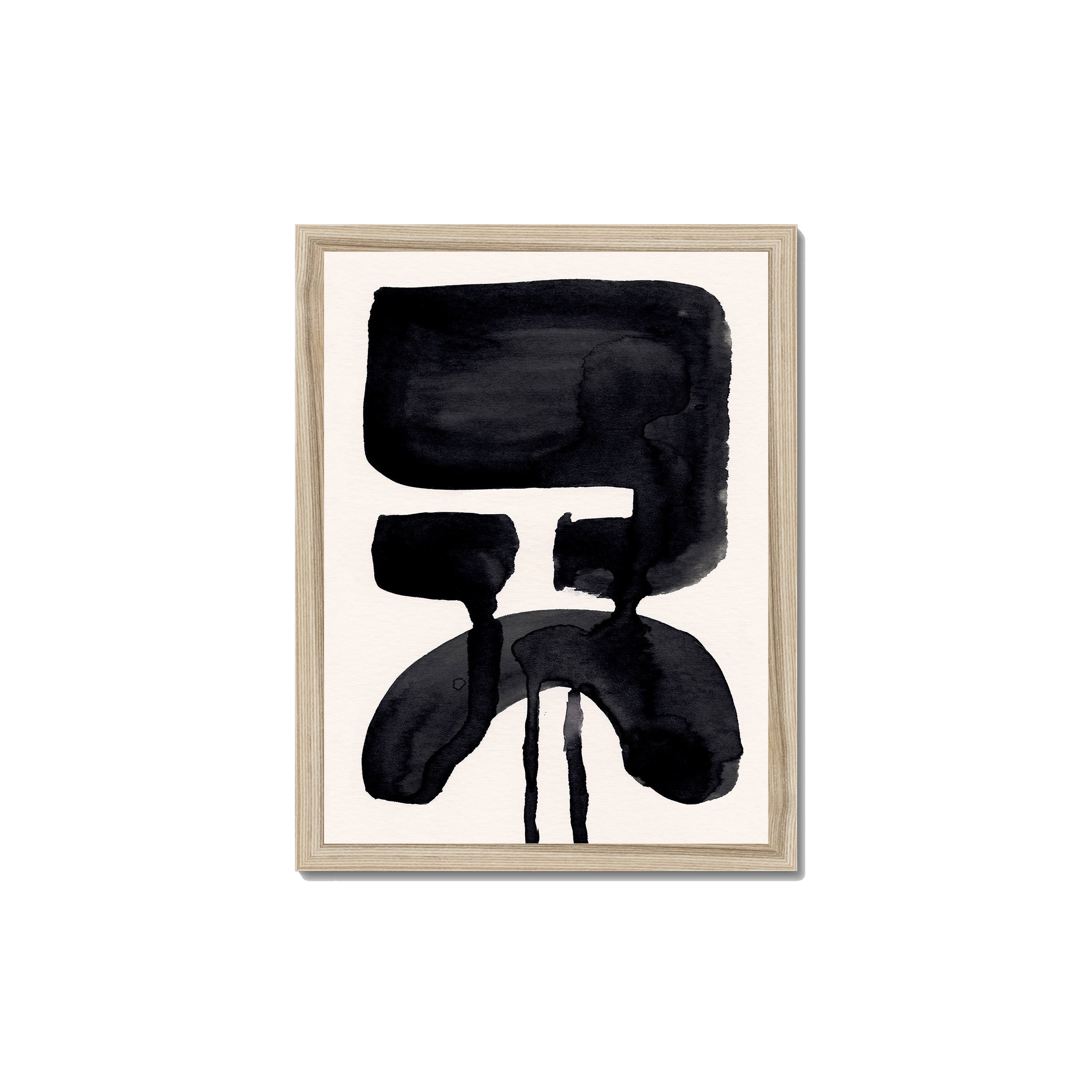 Ink Composition 20 black ink print, 30x40cm, in a natural wood box frame, ready to hang.