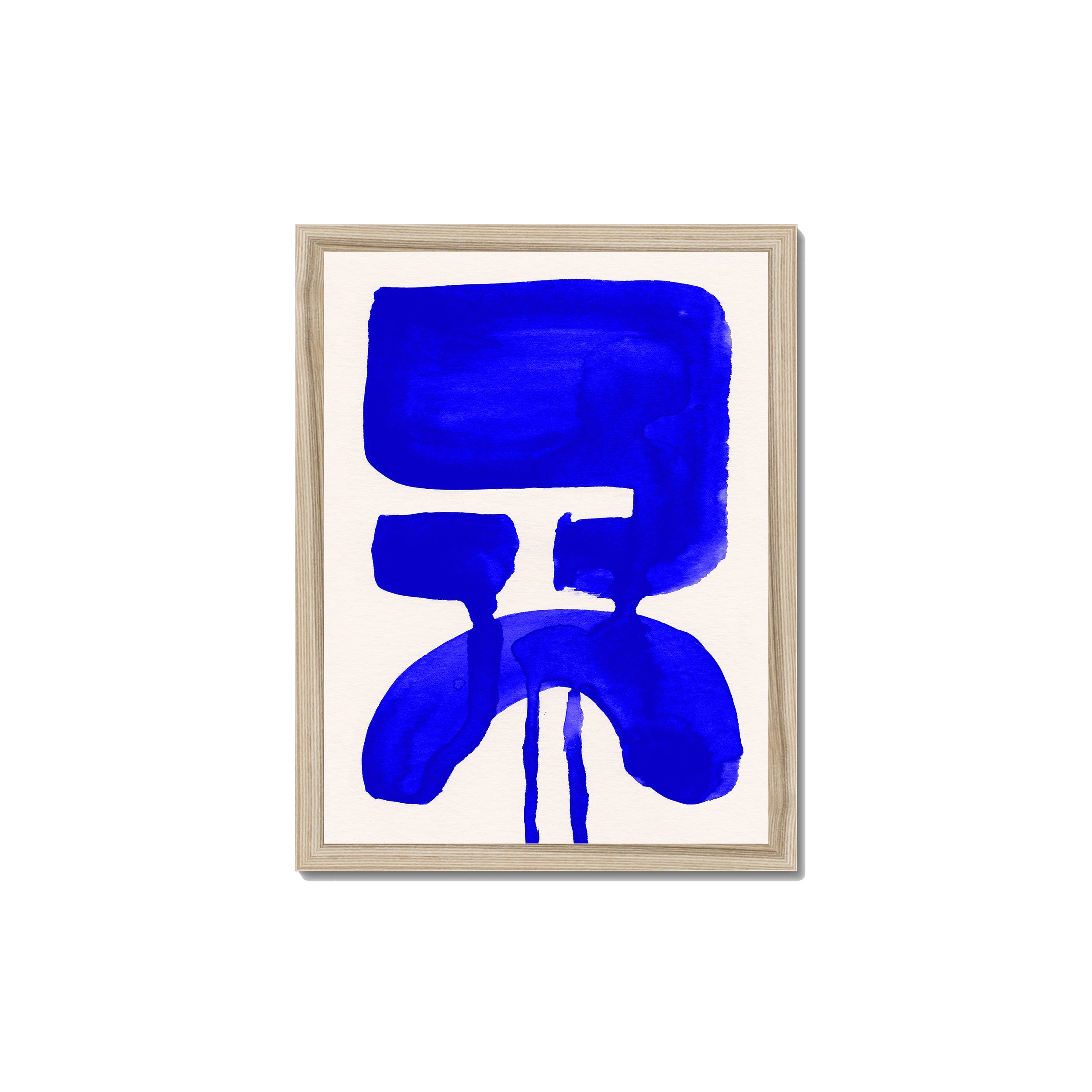Ink Composition 20 blue ink print, 30x40cm, in a natural wood box frame, ready to hang.