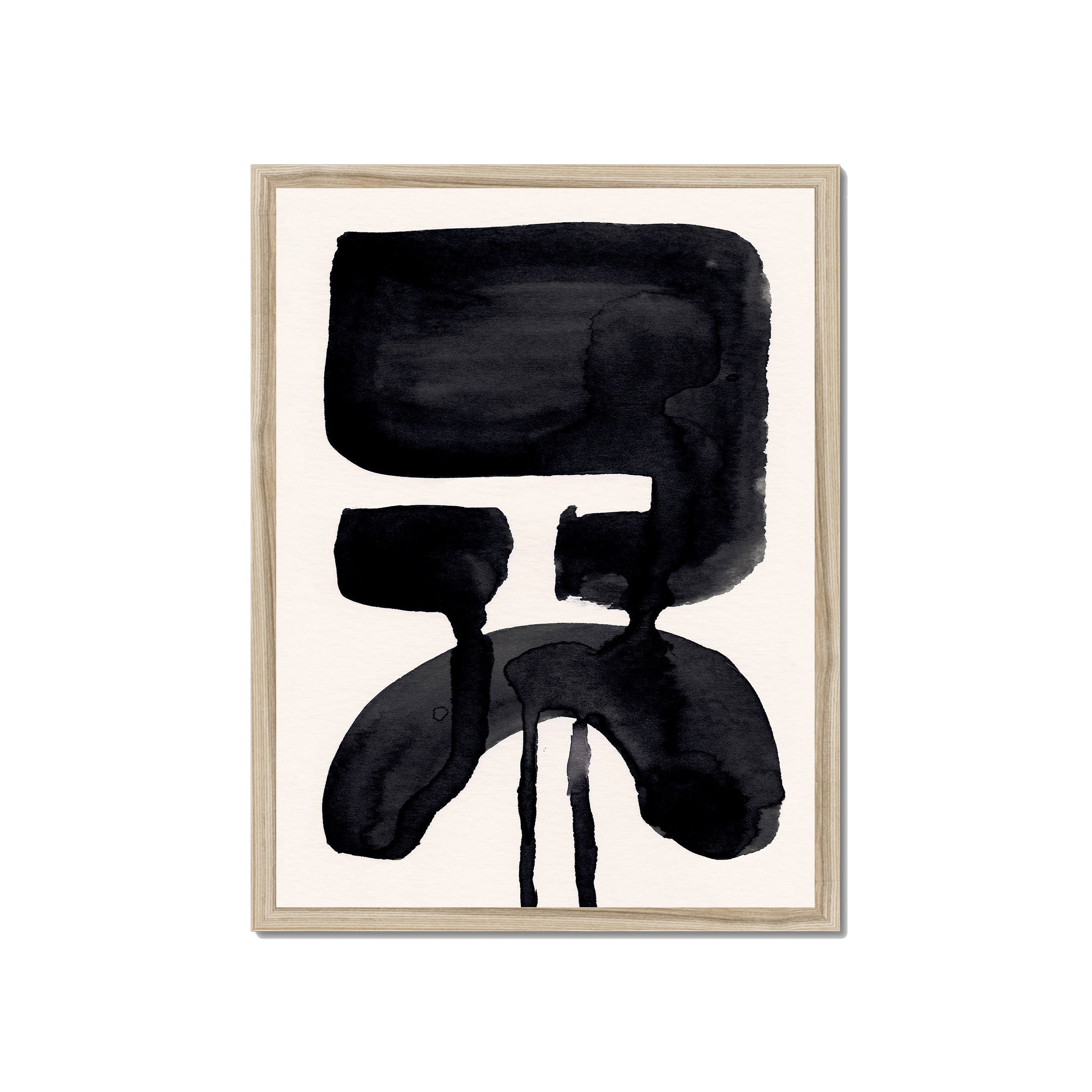 Ink Composition 20 black ink print, 45x60cm, in a natural wood box frame, ready to hang.