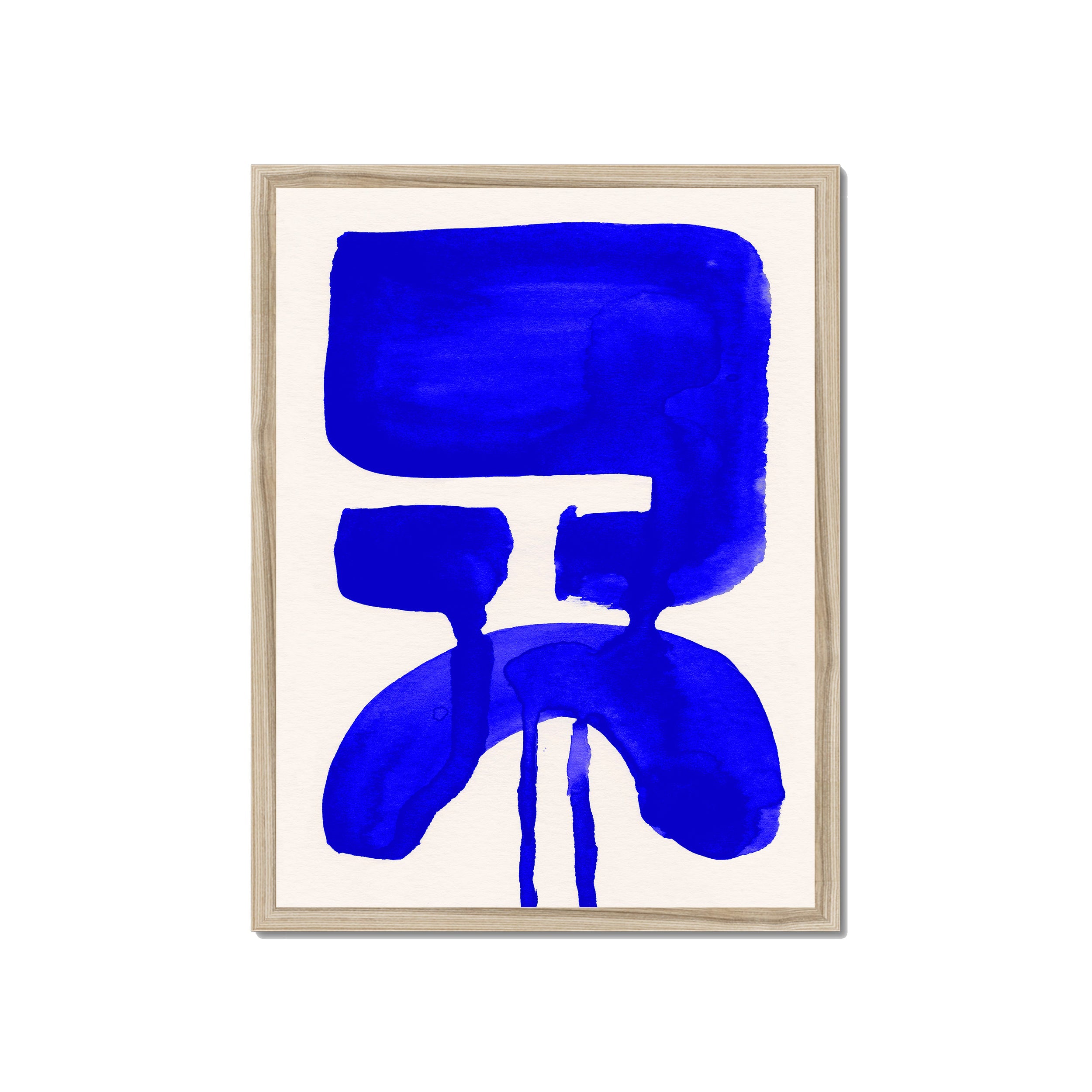 Ink Composition 20 blue ink print, 45x60cm, in a natural wood box frame, ready to hang.