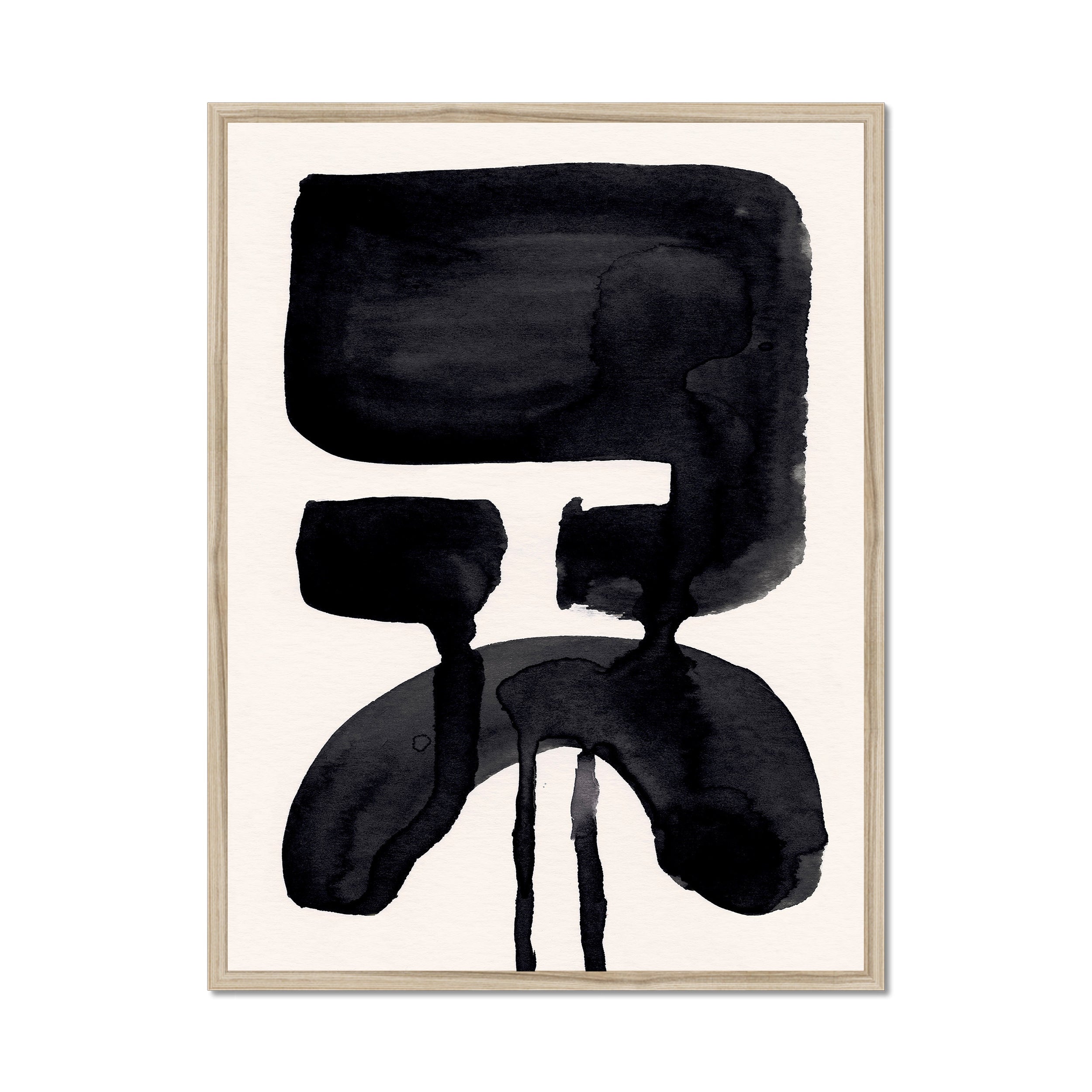 Ink Composition 20 black ink print, 60x80cm, in a natural wood box frame, ready to hang.