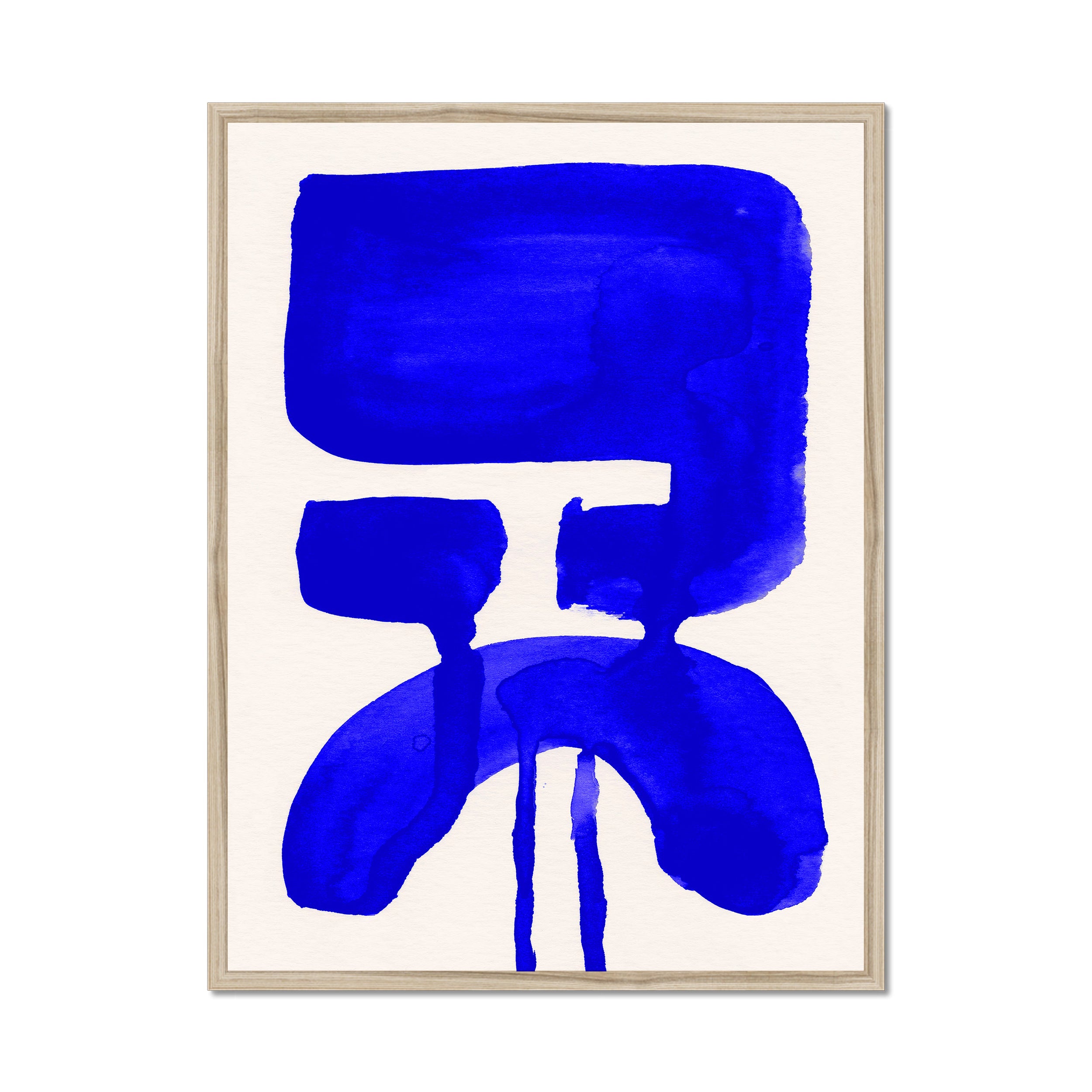 Ink Composition 20 blue ink print, 60x80cm, in a natural wood box frame, ready to hang.