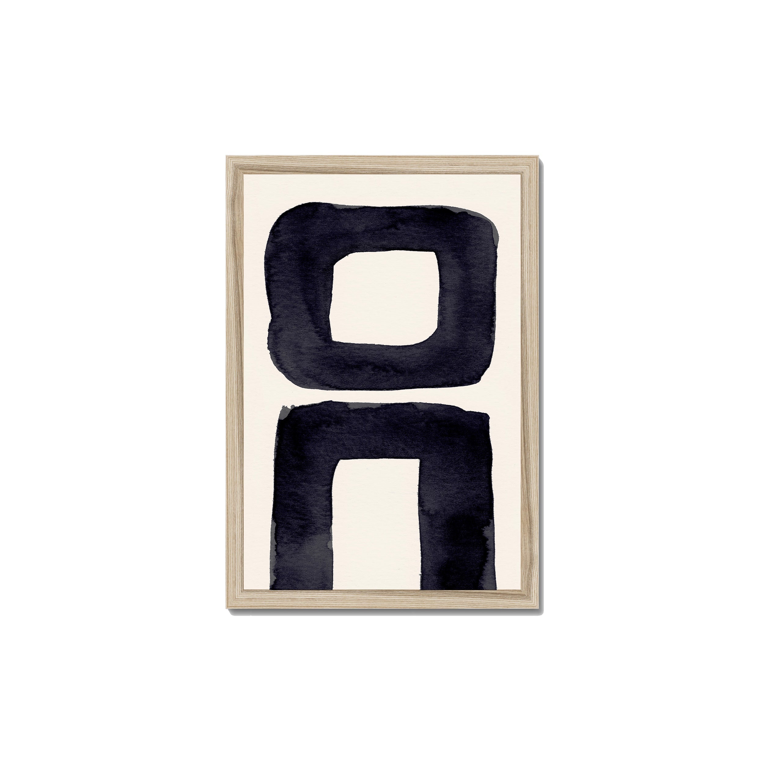 Ink Composition 21 black ink print, 30x45cm, in a natural wood box frame, ready to hang.