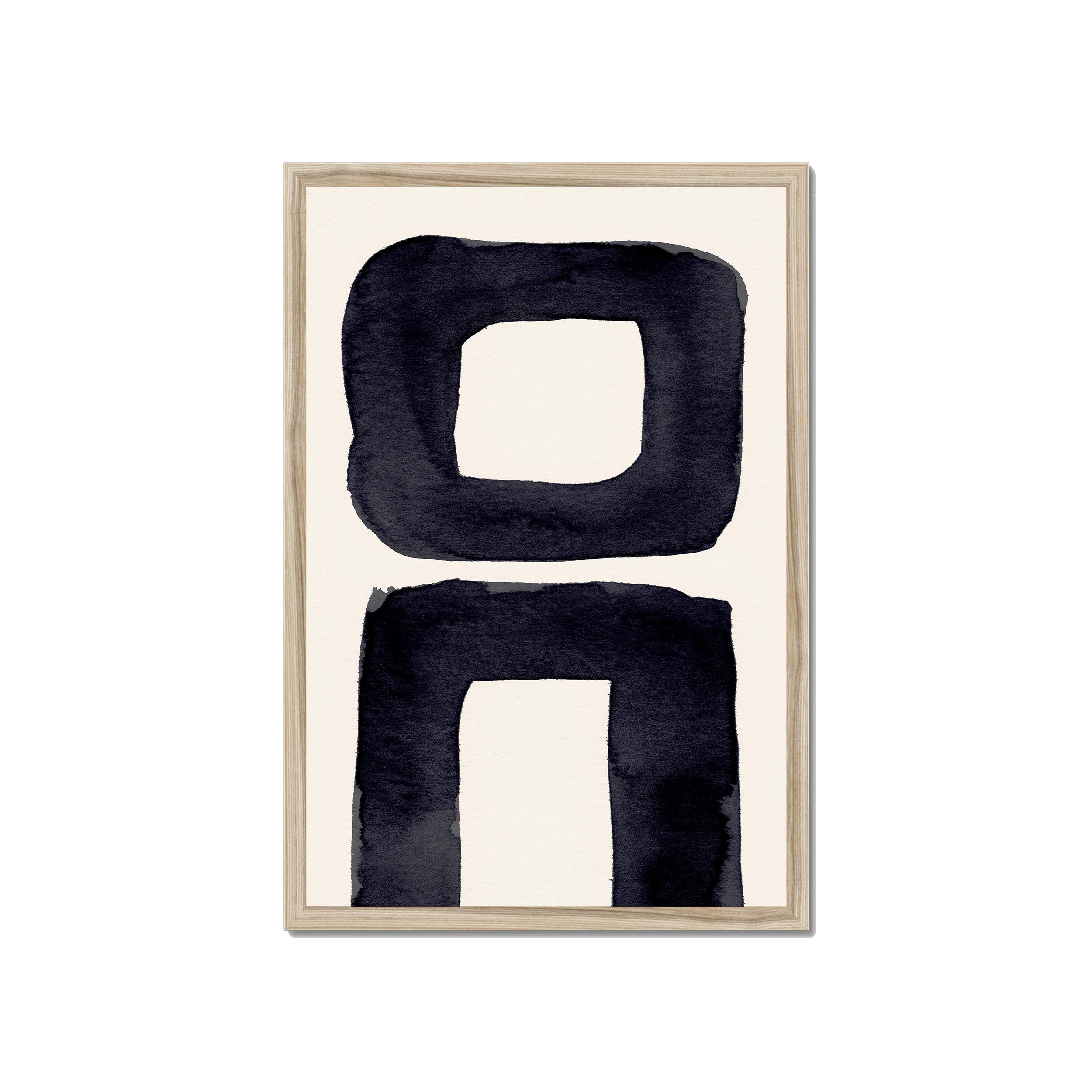 Ink Composition 21 black ink print, 40x60cm, in a natural wood box frame, ready to hang.
