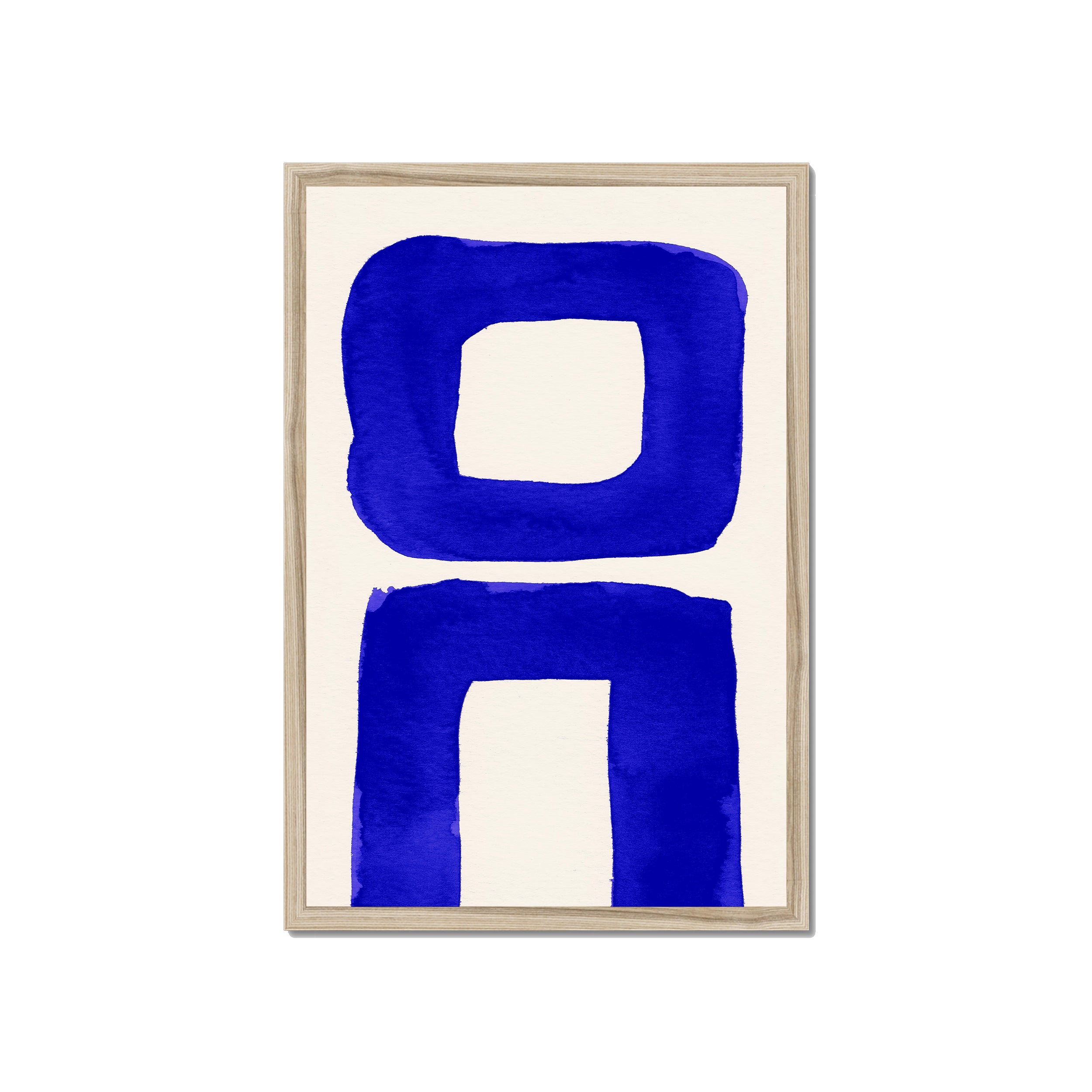 Ink Composition 21 blue ink print, 40x60cm, in a natural wood box frame, ready to hang.