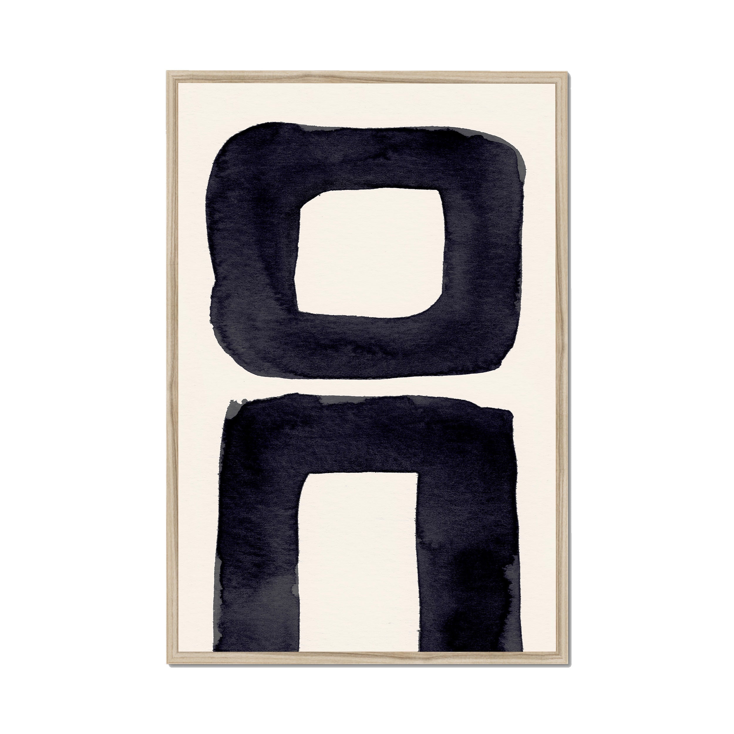 Ink Composition 21 black ink print, 60x90cm, in a natural wood box frame, ready to hang.