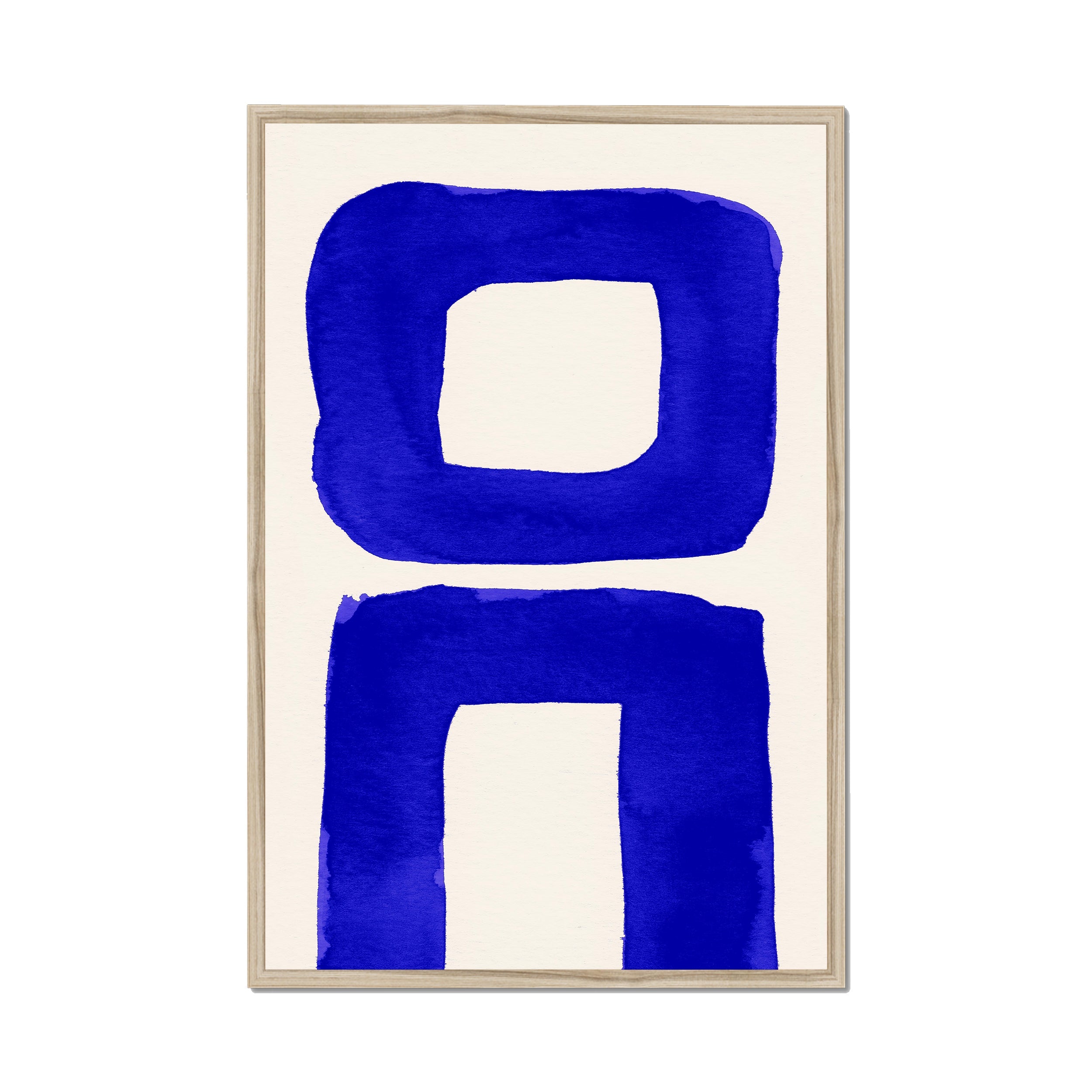 Ink Composition 21 blue ink print, 60x90cm, in a natural wood box frame, ready to hang.