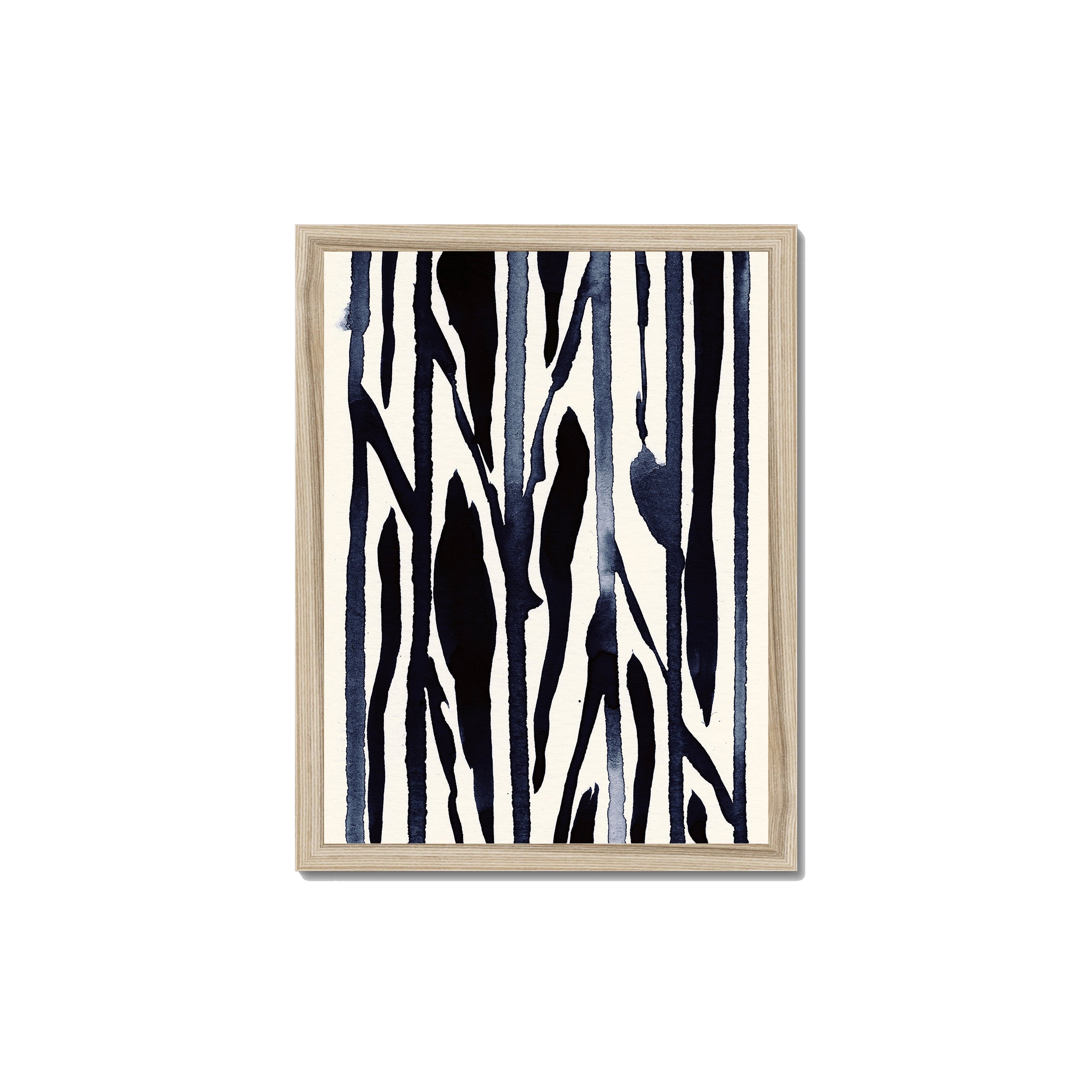 Ink Composition 22 black ink print, 30x40cm, in a natural wood box frame, ready to hang.