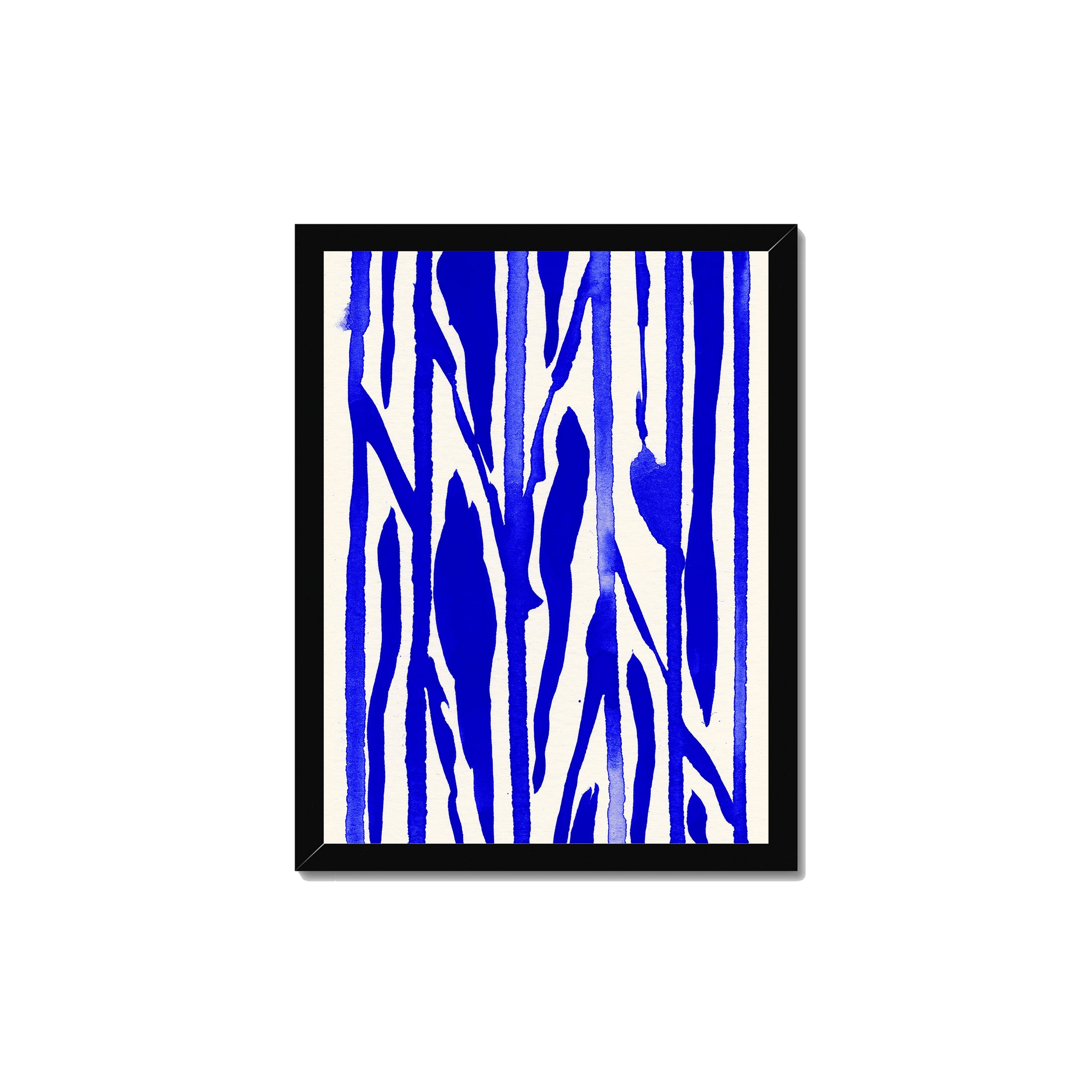 Ink Composition 22 blue ink print, 30x40cm, in a black box frame, ready to hang.