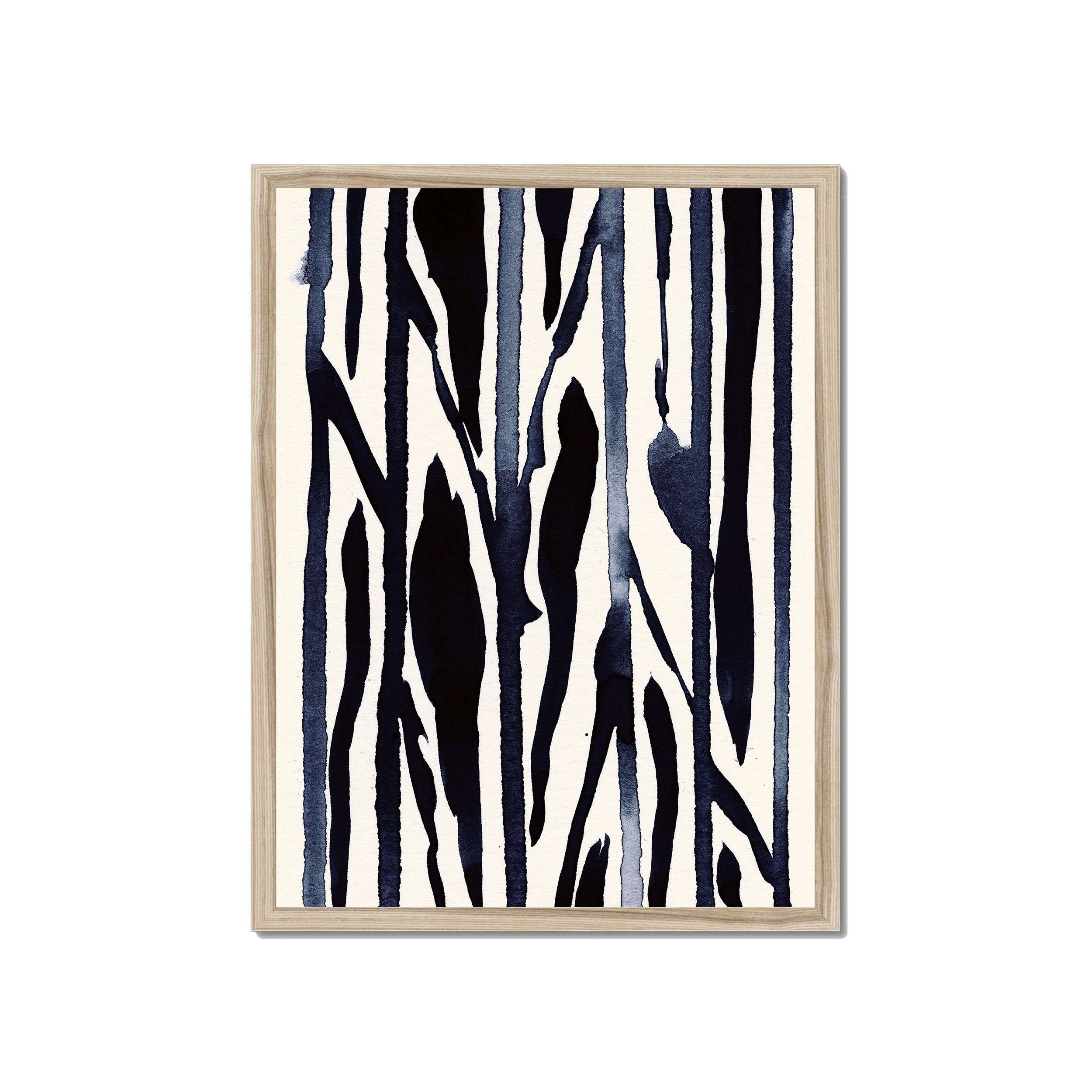 Ink Composition 22 black ink print, 45x60cm, in a natural wood box frame, ready to hang.